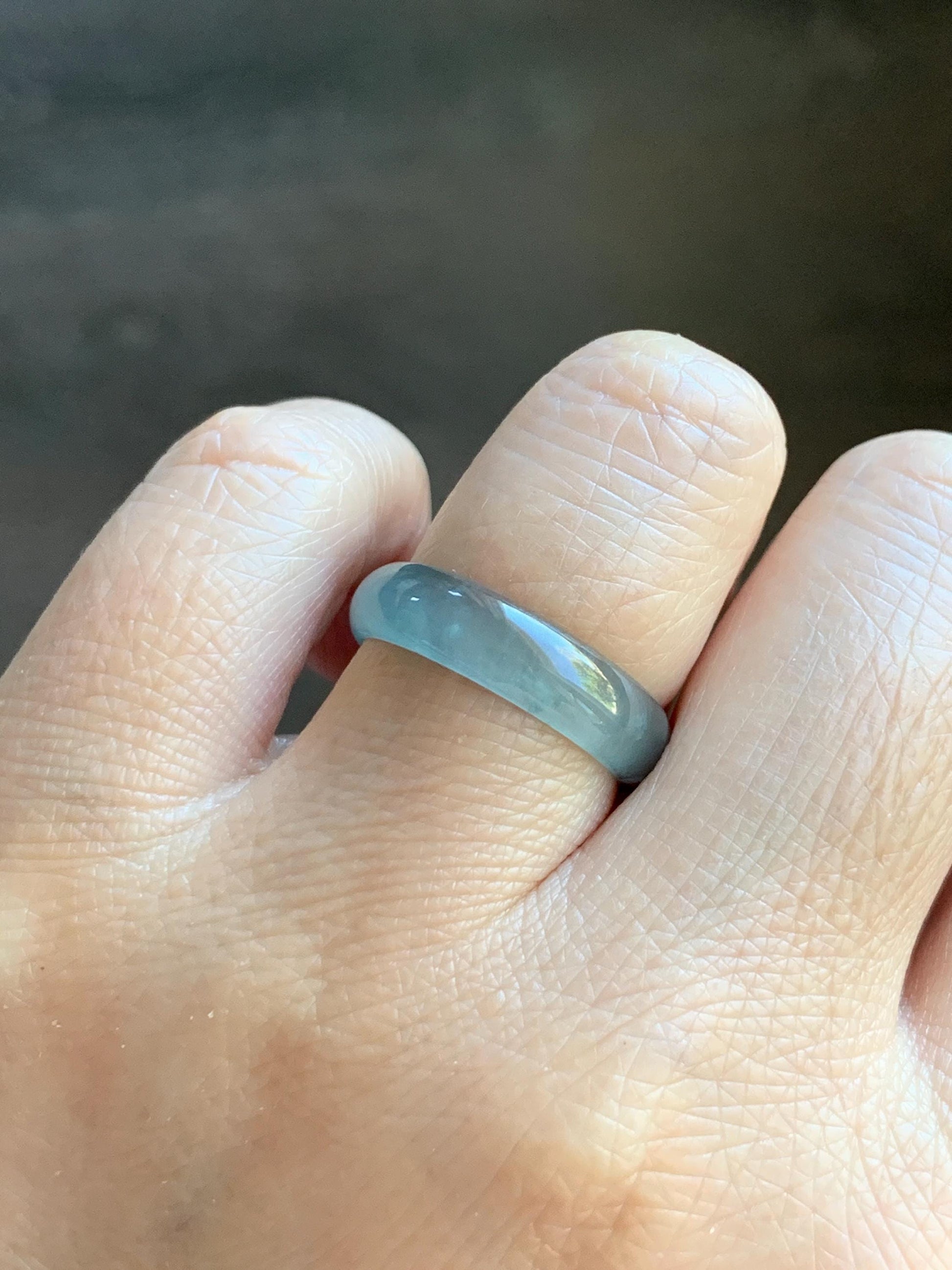 Natural Grade A Guatemalan Icy Highly Translucent Light Blue Wuji Jade Jadeite Band Ring Size 7.75 US 天然冰胶危淡蓝乌鸡翡翠戒圈 GWW330E