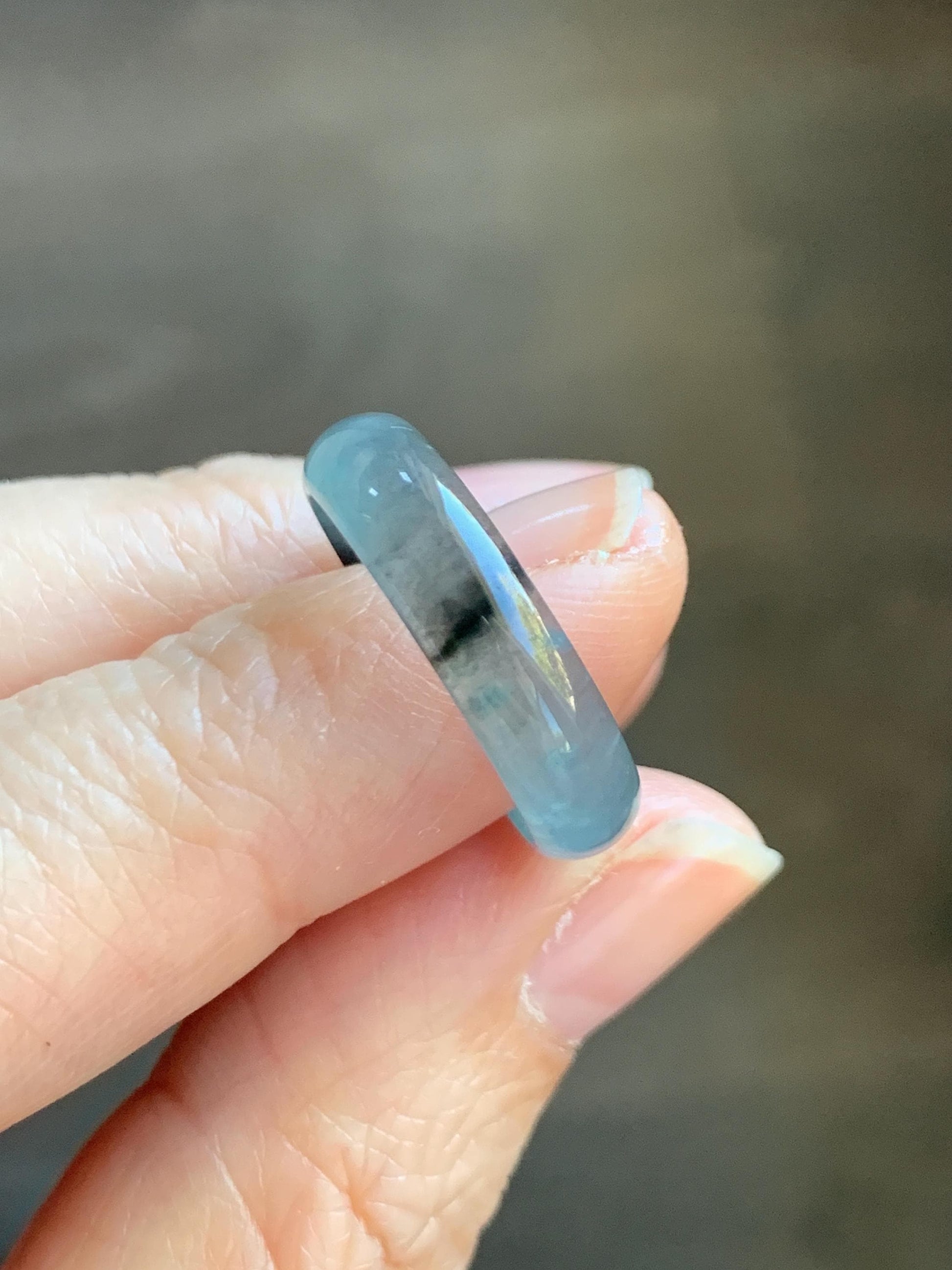 Natural Grade A Guatemalan Icy Highly Translucent Light Blue Wuji Jade Jadeite Band Ring Size 7.75 US 天然冰胶危淡蓝乌鸡翡翠戒圈 GWW330E
