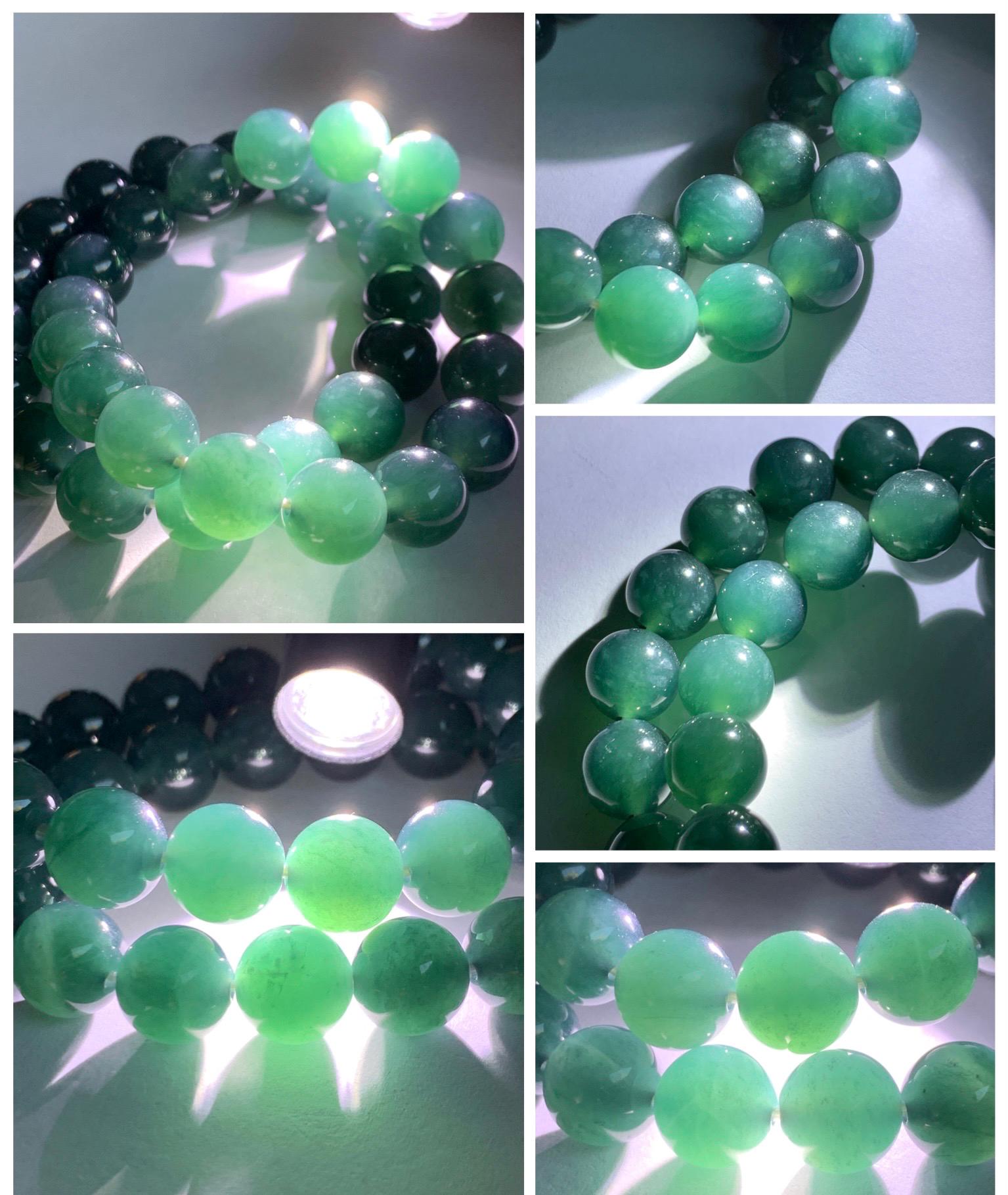 Natural Guatemalan Grade A Icy Translucent Dark Teal Blue Jade Jadeite Beaded Bracelet Stretchy 11.8mm 7.25” 48g 天然冰危老种深蓝绿翡翠圆珠手串 WSL7702