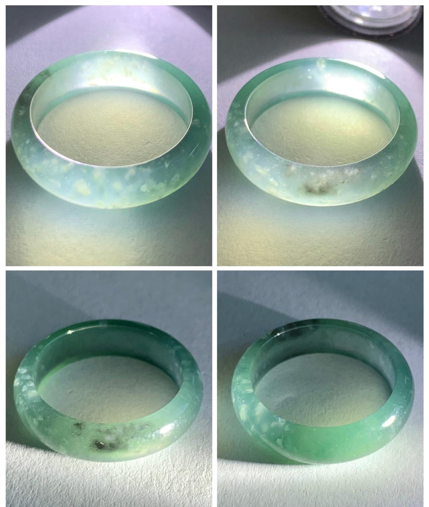 Natural Grade A Guatemalan Icy Highly Translucent Light Teal Blue Wuji Jade Jadeite Band Ring Size 6.5 US 天然冰胶危蓝绿乌鸡翡翠戒圈 GWW330D