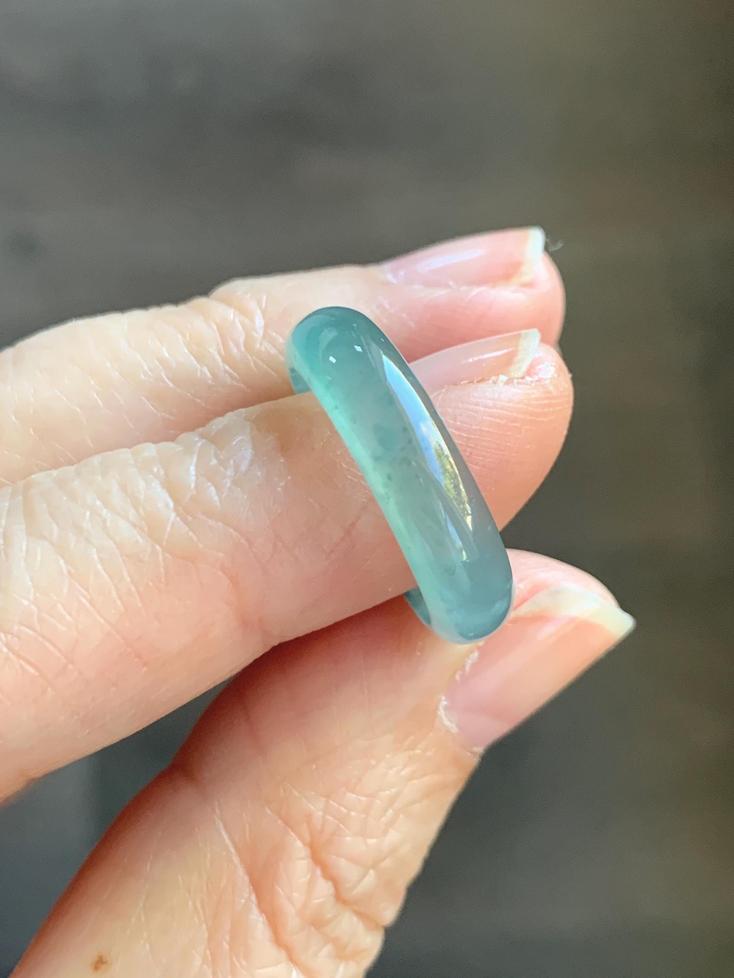 Natural Grade A Guatemalan Icy Highly Translucent Light Teal Blue Wuji Jade Jadeite Band Ring Size 6.5 US 天然冰胶危蓝绿乌鸡翡翠戒圈 GWW330D