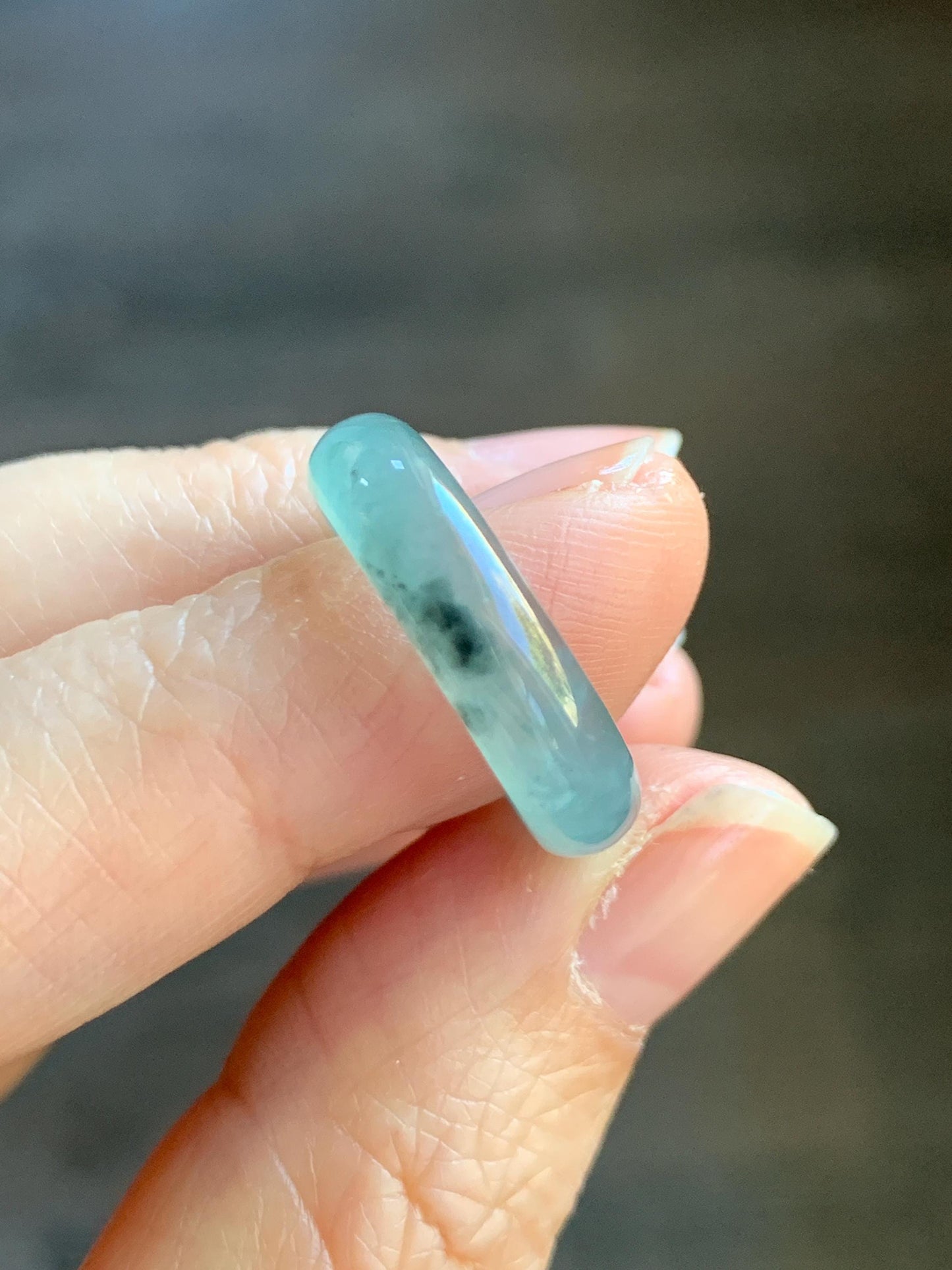 Natural Grade A Guatemalan Icy Highly Translucent Light Teal Blue Wuji Jade Jadeite Band Ring Size 6.5 US 天然冰胶危蓝绿乌鸡翡翠戒圈 GWW330D