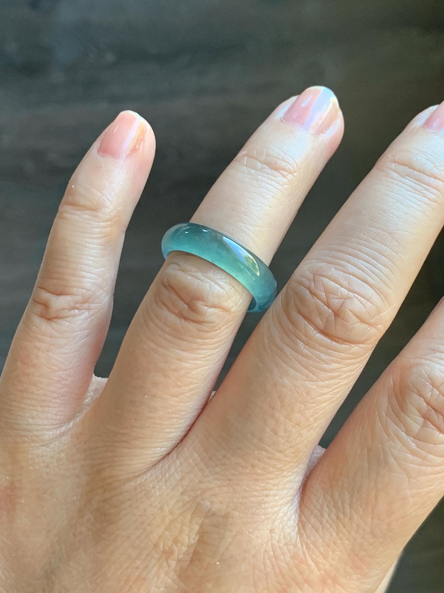 Natural Grade A Guatemalan Icy Highly Translucent Light Teal Blue Wuji Jade Jadeite Band Ring Size 6.5 US 天然冰胶危蓝绿乌鸡翡翠戒圈 GWW330D