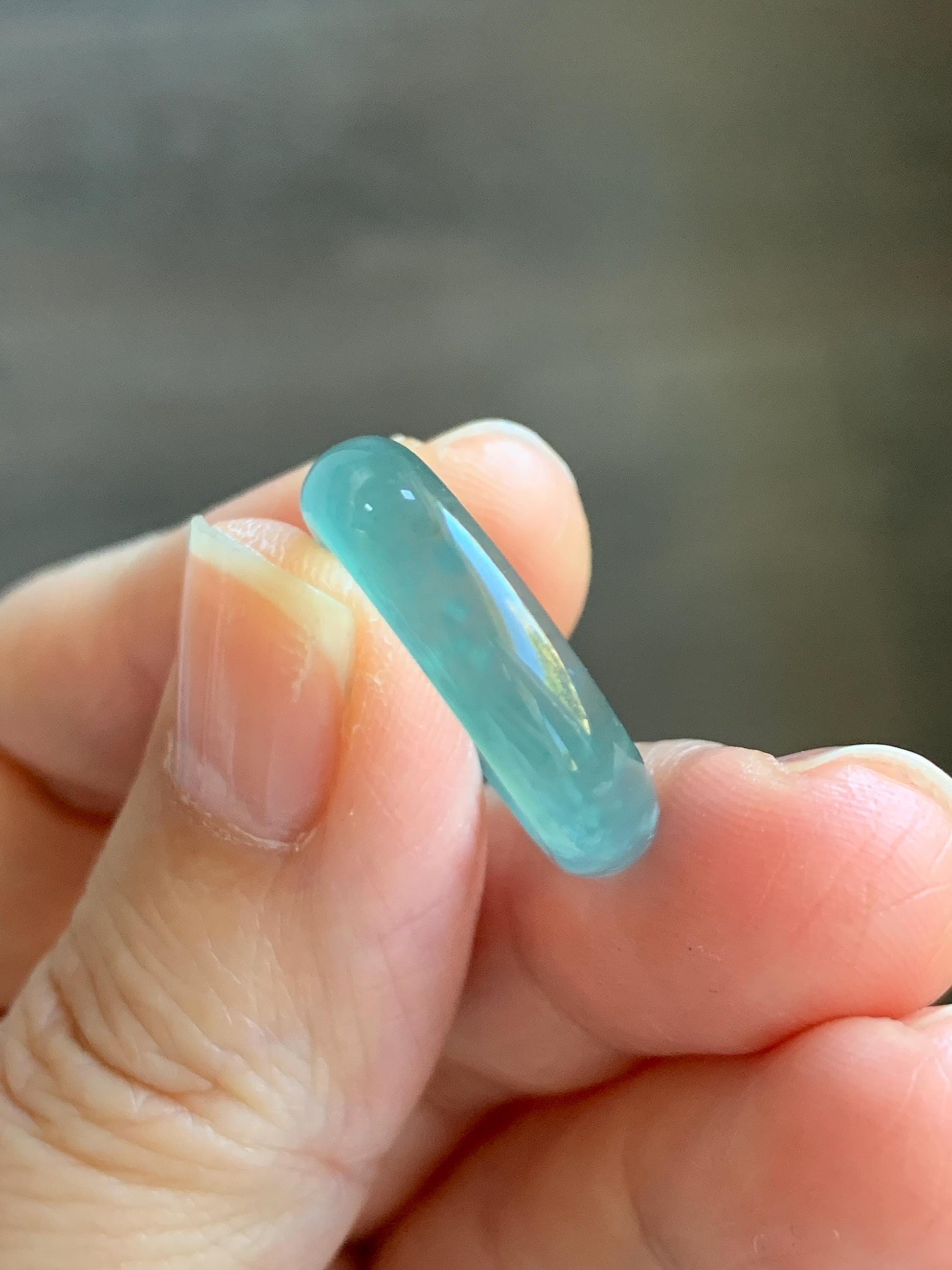 Natural Grade A Guatemalan Icy Highly Translucent Light Teal Blue Wuji Jade Jadeite Band Ring Size 6.5 US 天然冰胶危蓝绿乌鸡翡翠戒圈 GWW330D
