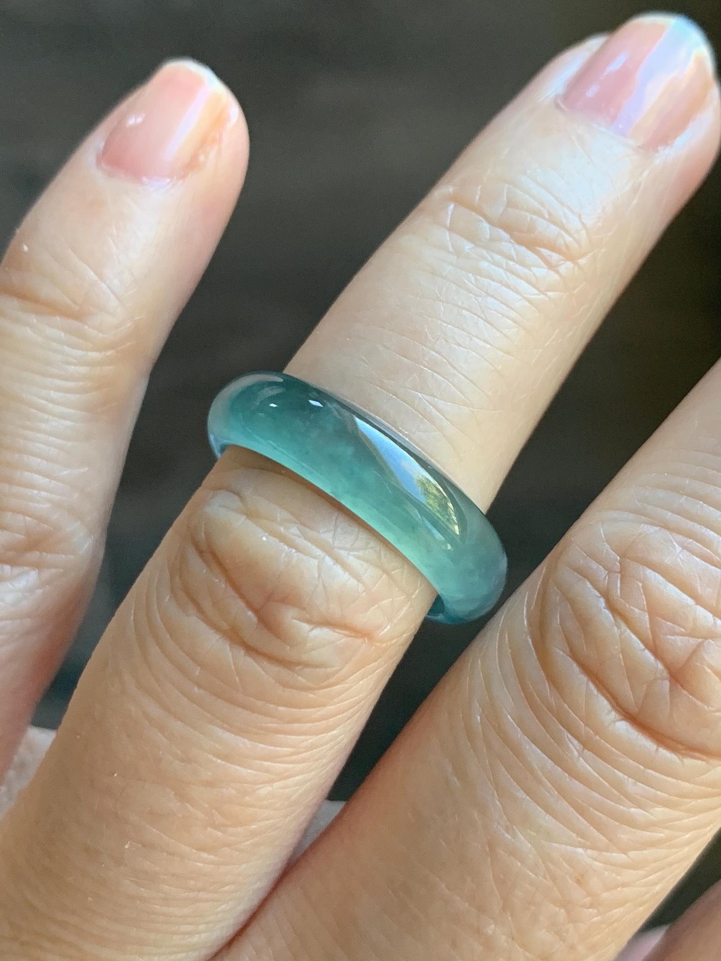 Natural Grade A Guatemalan Icy Highly Translucent Light Teal Blue Wuji Jade Jadeite Band Ring Size 6.5 US 天然冰胶危蓝绿乌鸡翡翠戒圈 GWW330D