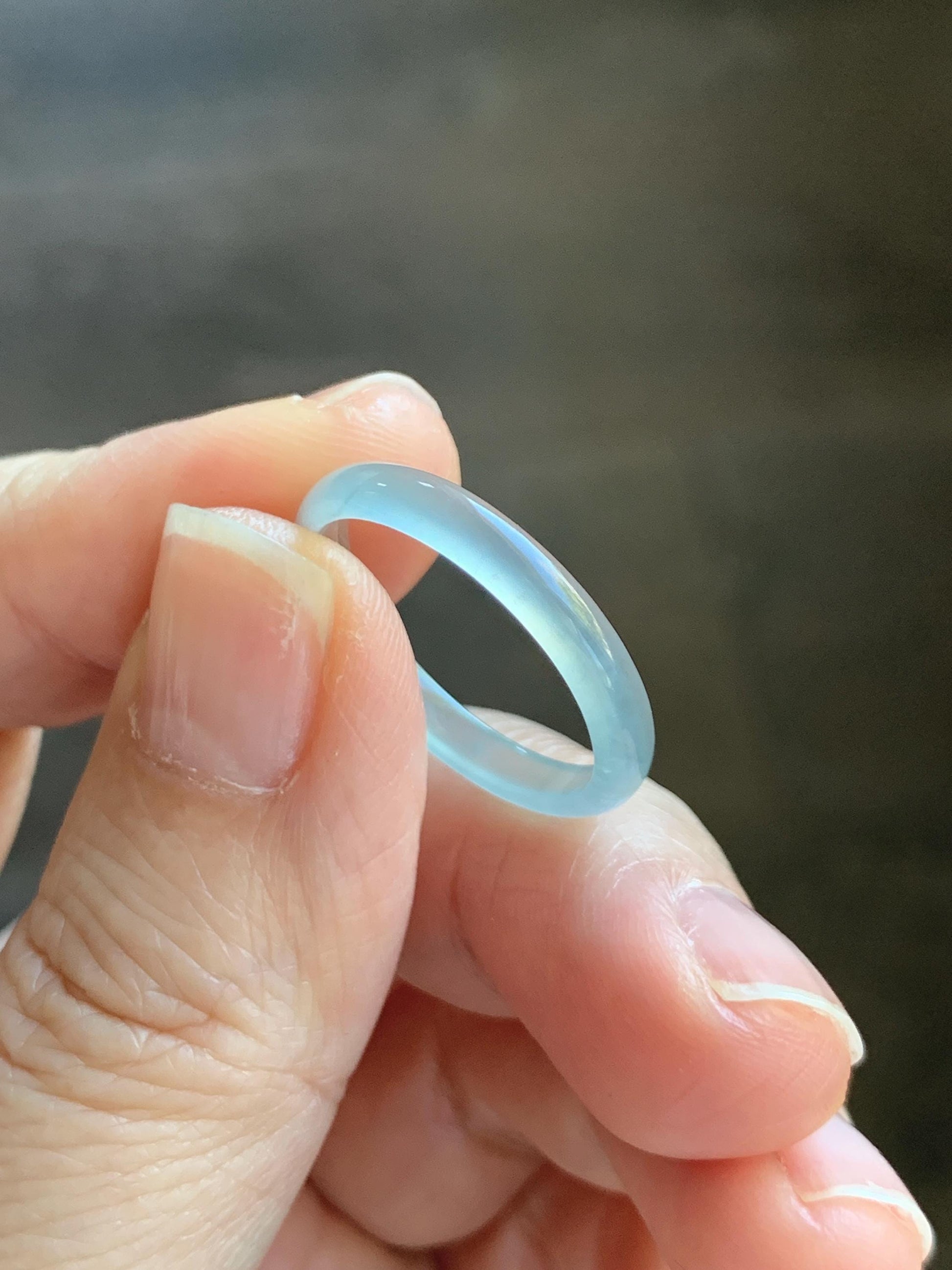 Natural Grade A Guatemalan Icy Highly Translucent Pastel Blue Jade Jadeite Band Ring Size 8.75 US 天然冰危淡蓝起光翡翠戒圈 XWL55B