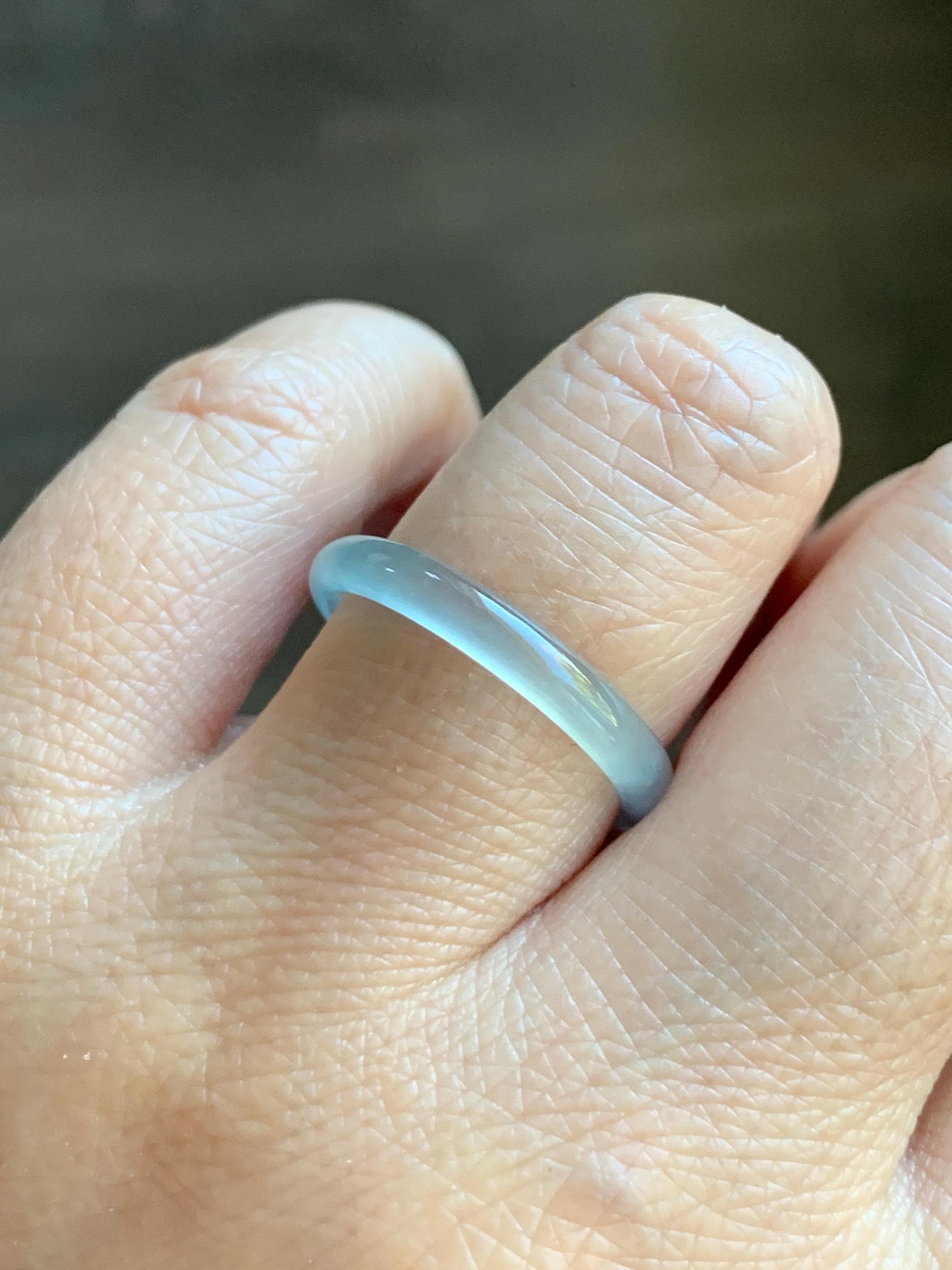 Natural Grade A Guatemalan Icy Highly Translucent Pastel Blue Jade Jadeite Band Ring Size 8.75 US 天然冰危淡蓝起光翡翠戒圈 XWL55B