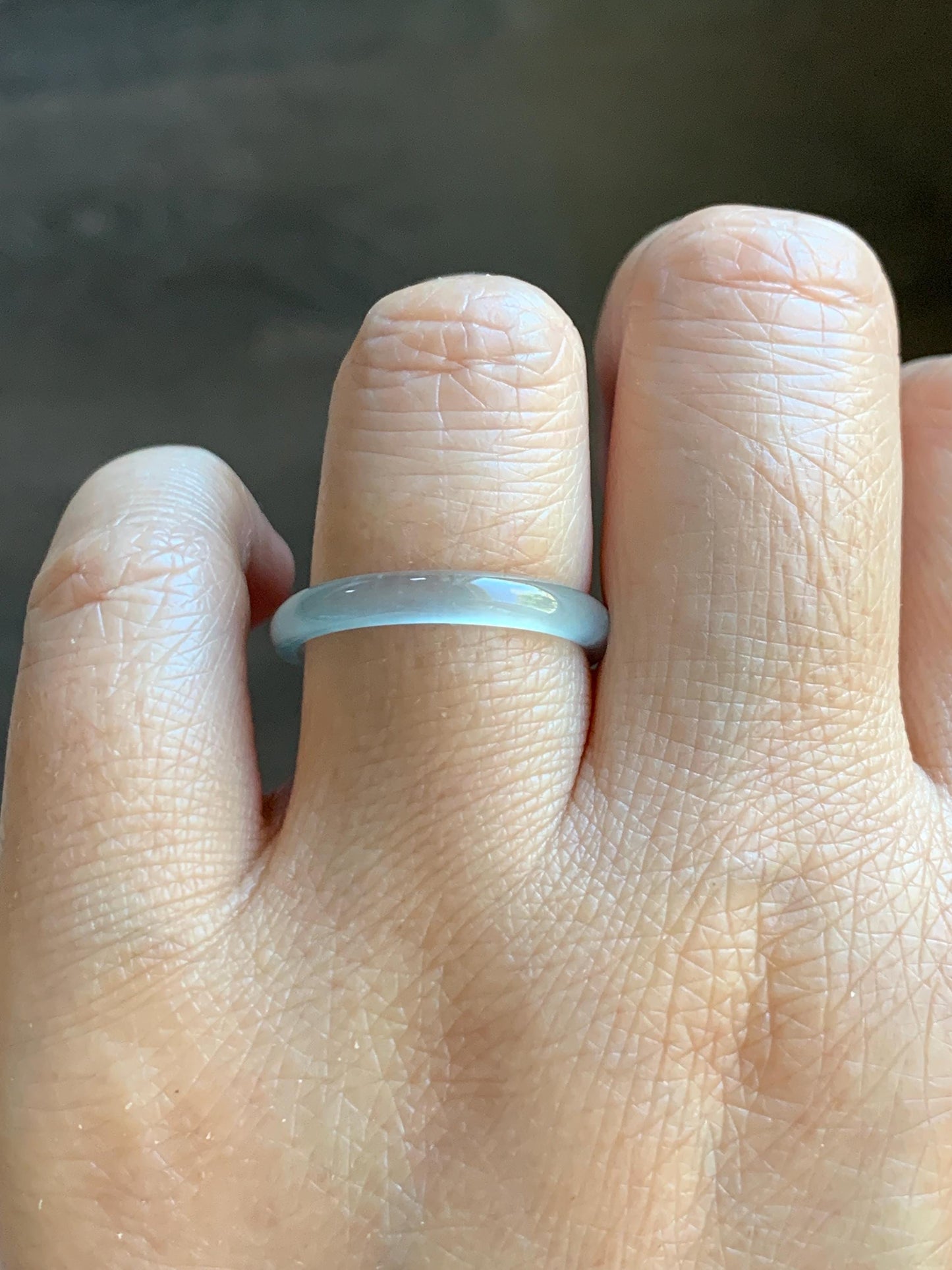 Natural Grade A Guatemalan Icy Highly Translucent Pastel Blue Jade Jadeite Band Ring Size 8.75 US 天然冰危淡蓝起光翡翠戒圈 XWL55B
