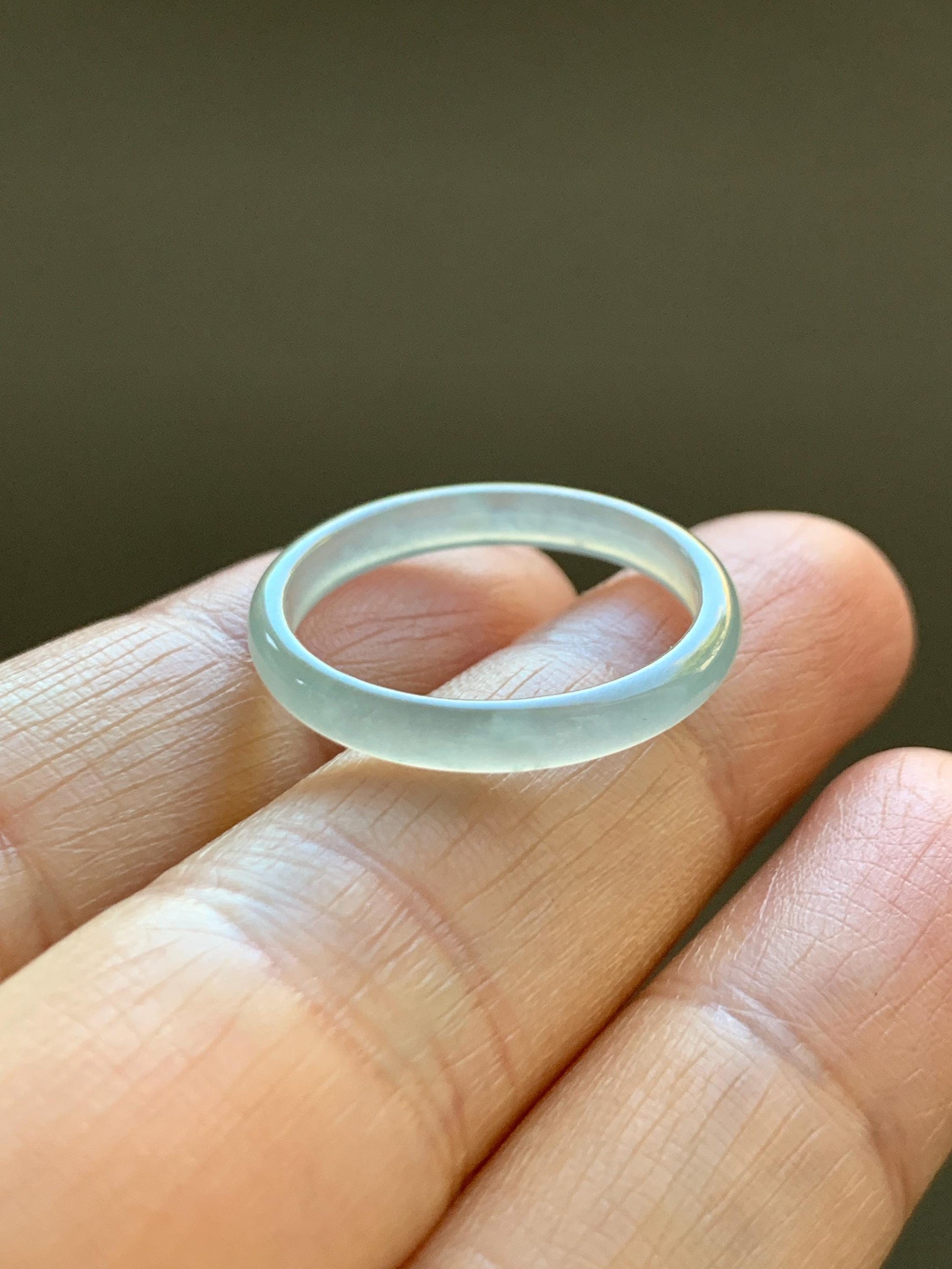 Natural Grade A Guatemalan Icy Highly Translucent Pastel Blue Jade Jadeite Band Ring Size 8.75 US 天然冰危淡蓝起光翡翠戒圈 XWL55B