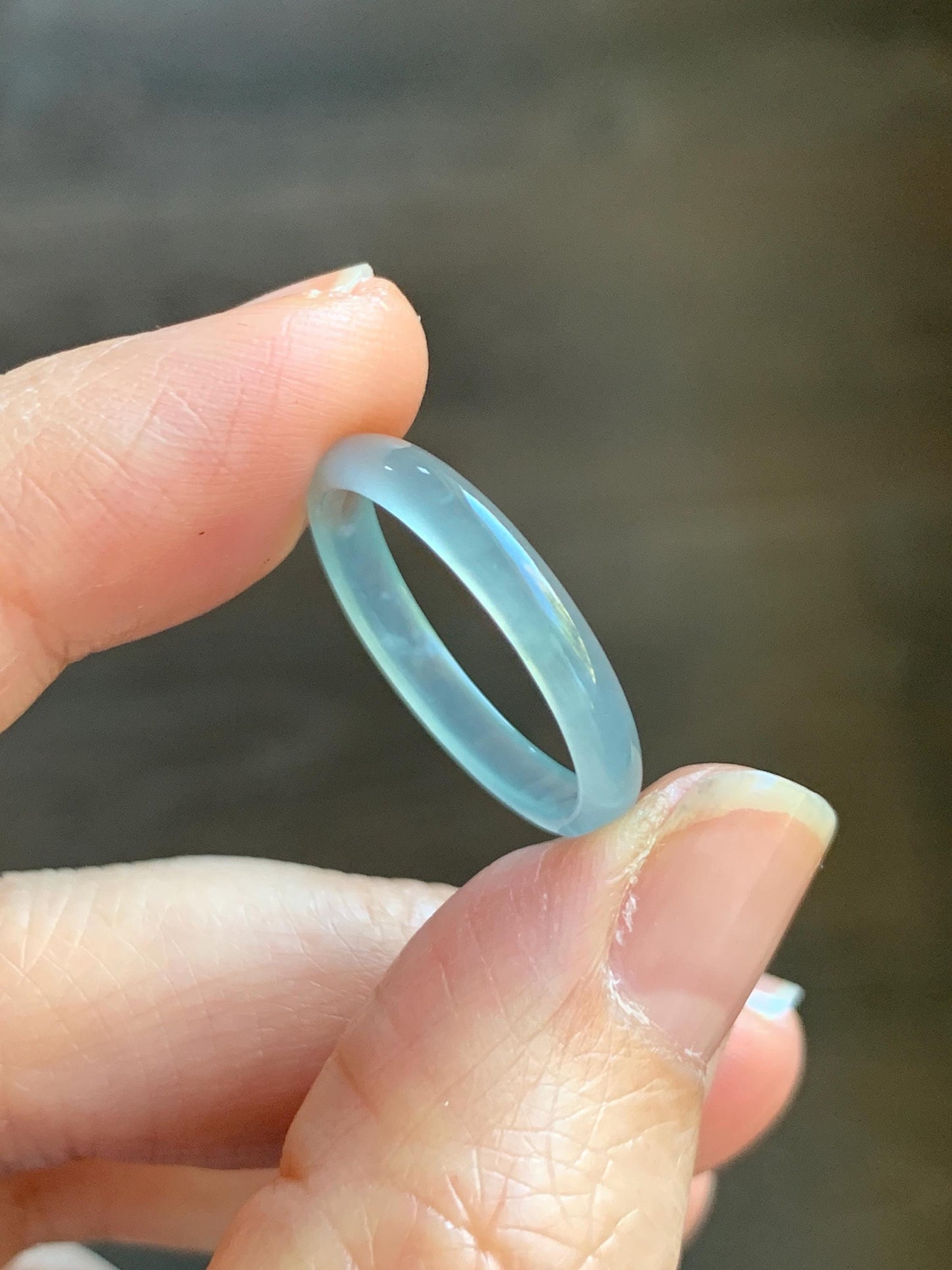 Natural Grade A Guatemalan Icy Highly Translucent Pastel Blue Jade Jadeite Band Ring Size 8.75 US 天然冰危淡蓝起光翡翠戒圈 XWL55B