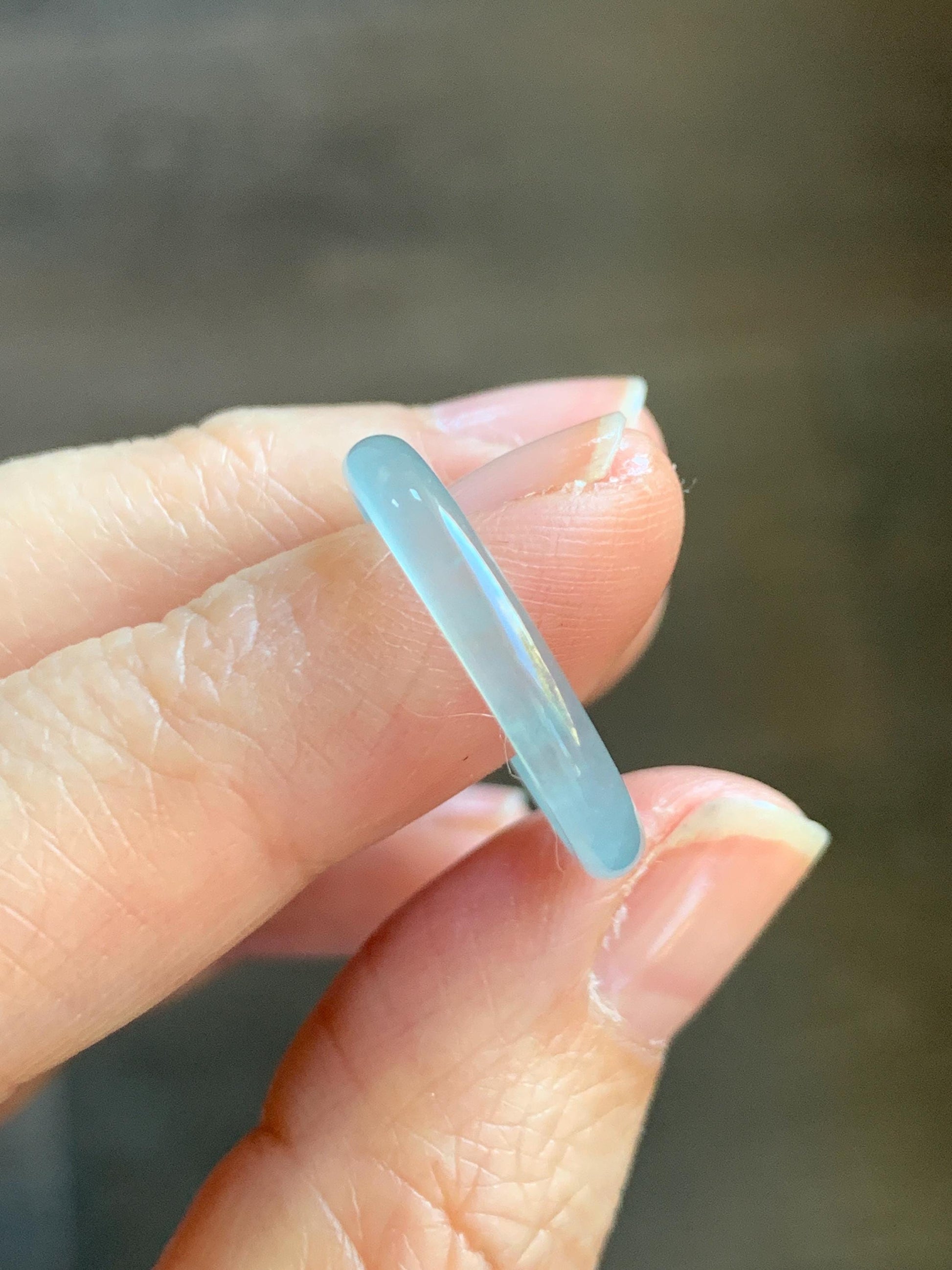 Natural Grade A Guatemalan Icy Highly Translucent Pastel Blue Jade Jadeite Band Ring Size 8.75 US 天然冰危淡蓝起光翡翠戒圈 XWL55B