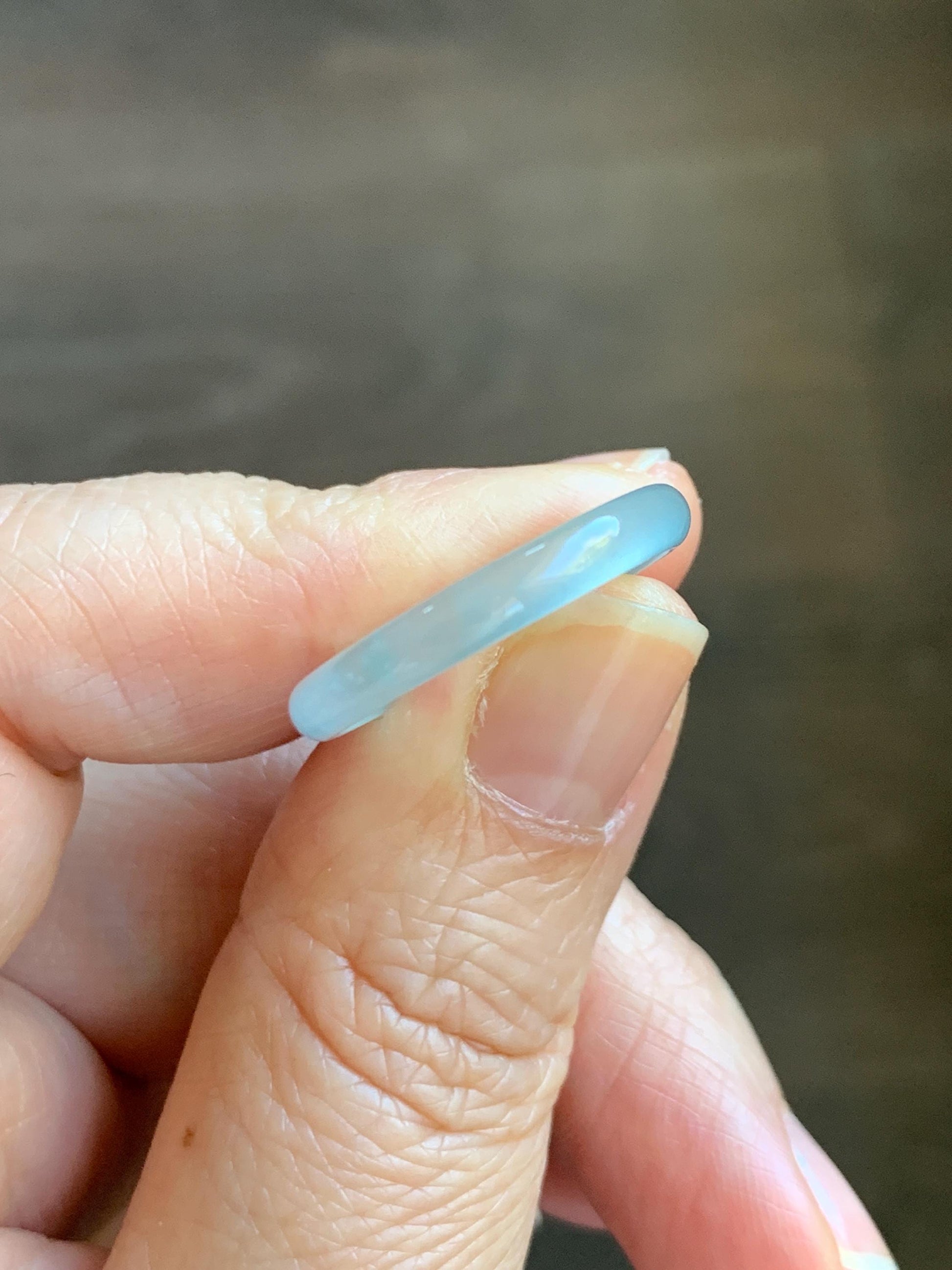 Natural Grade A Guatemalan Icy Highly Translucent Pastel Blue Jade Jadeite Band Ring Size 8.75 US 天然冰危淡蓝起光翡翠戒圈 XWL55B