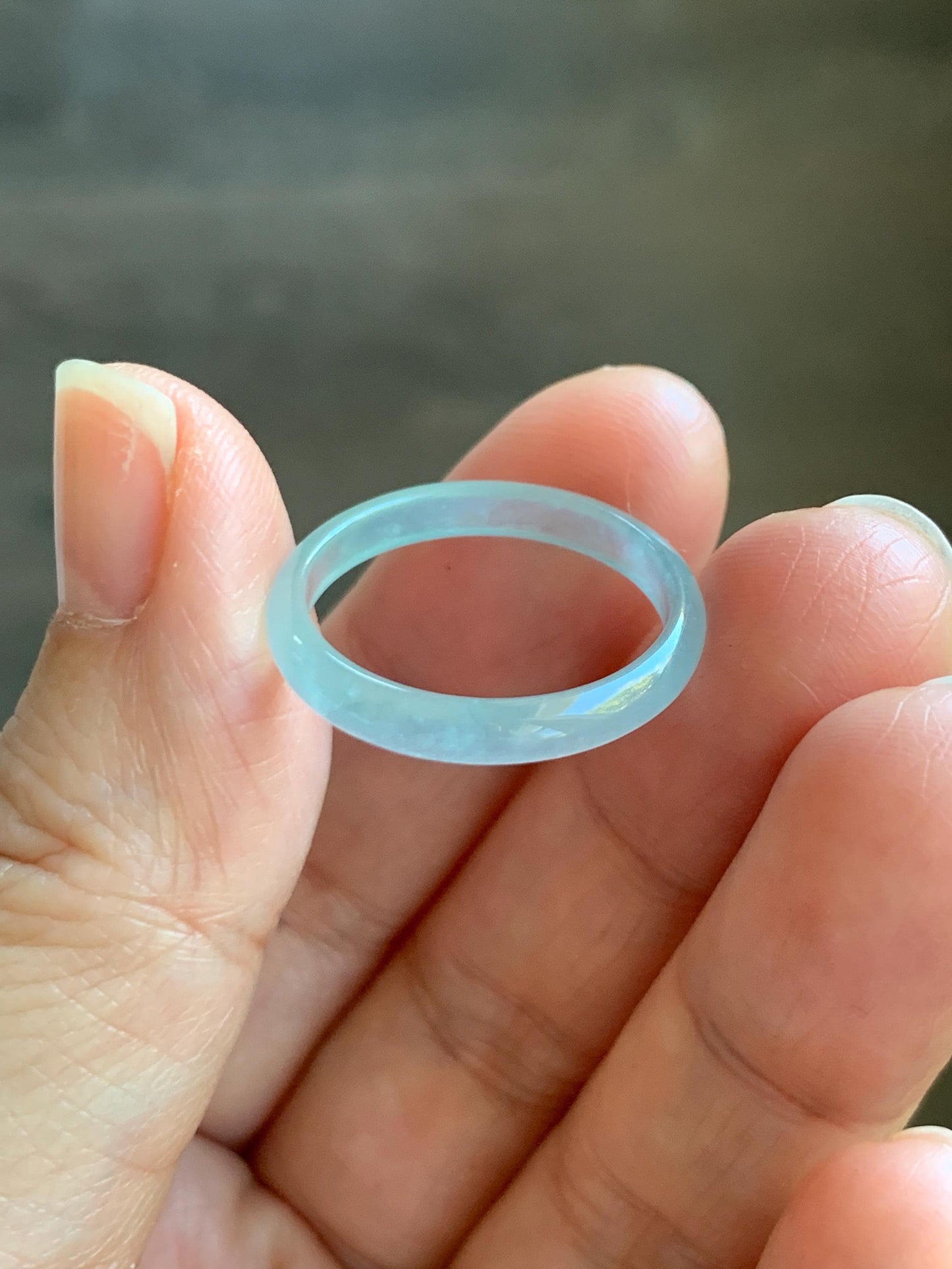 Natural Grade A Guatemalan Icy Highly Translucent Pastel Blue Jade Jadeite Band Ring Size 8.75 US 天然冰危淡蓝起光翡翠戒圈 XWL55B