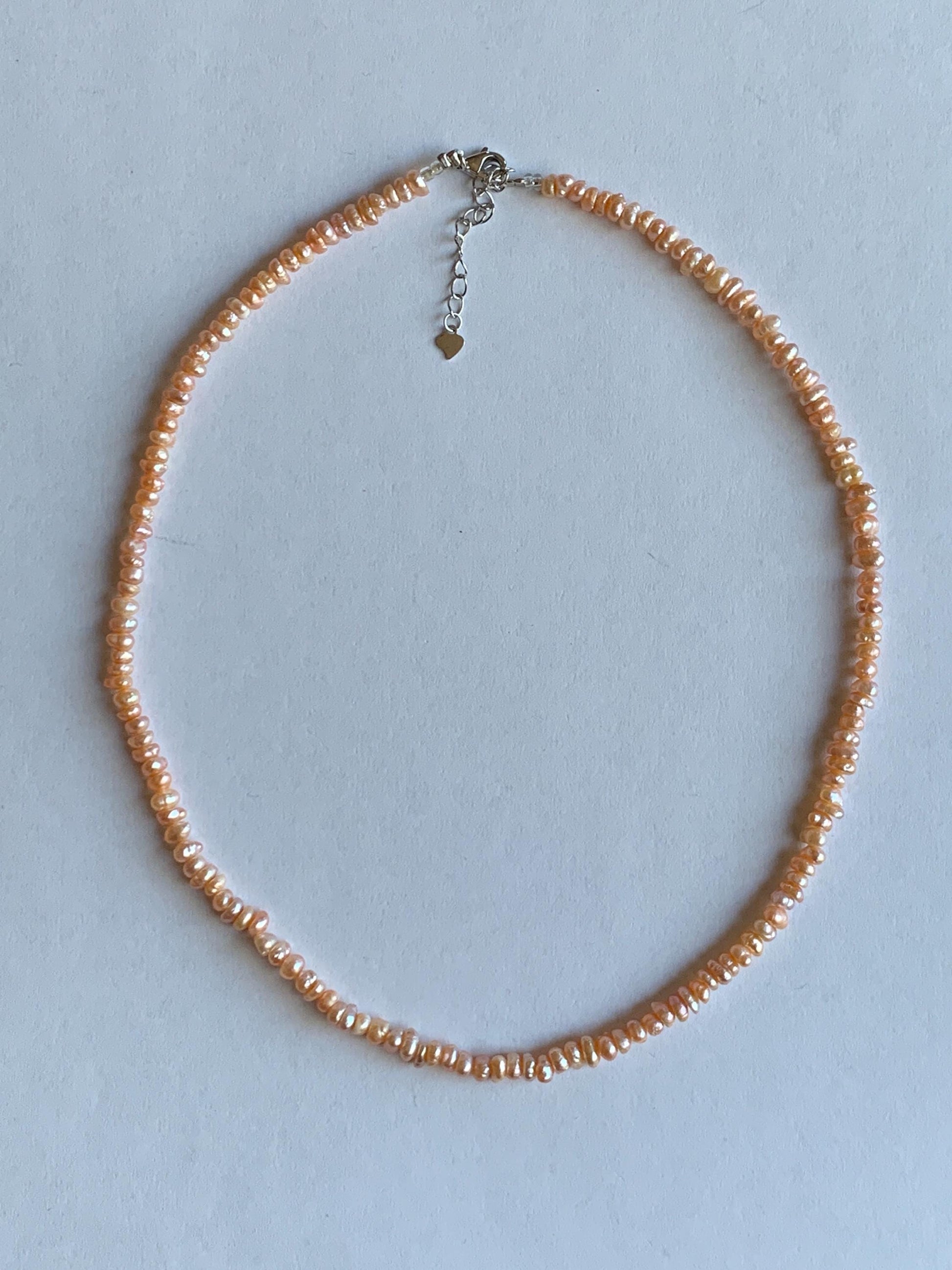 Natural Freshwater All-Nacre Metallica Peachy Pink Petite Baroque Pearls Necklace Sterling Silver 3.6mm 15”-16.5” 9g 天然淡水无核桃粉巴洛克珍珠项链 TSP1602