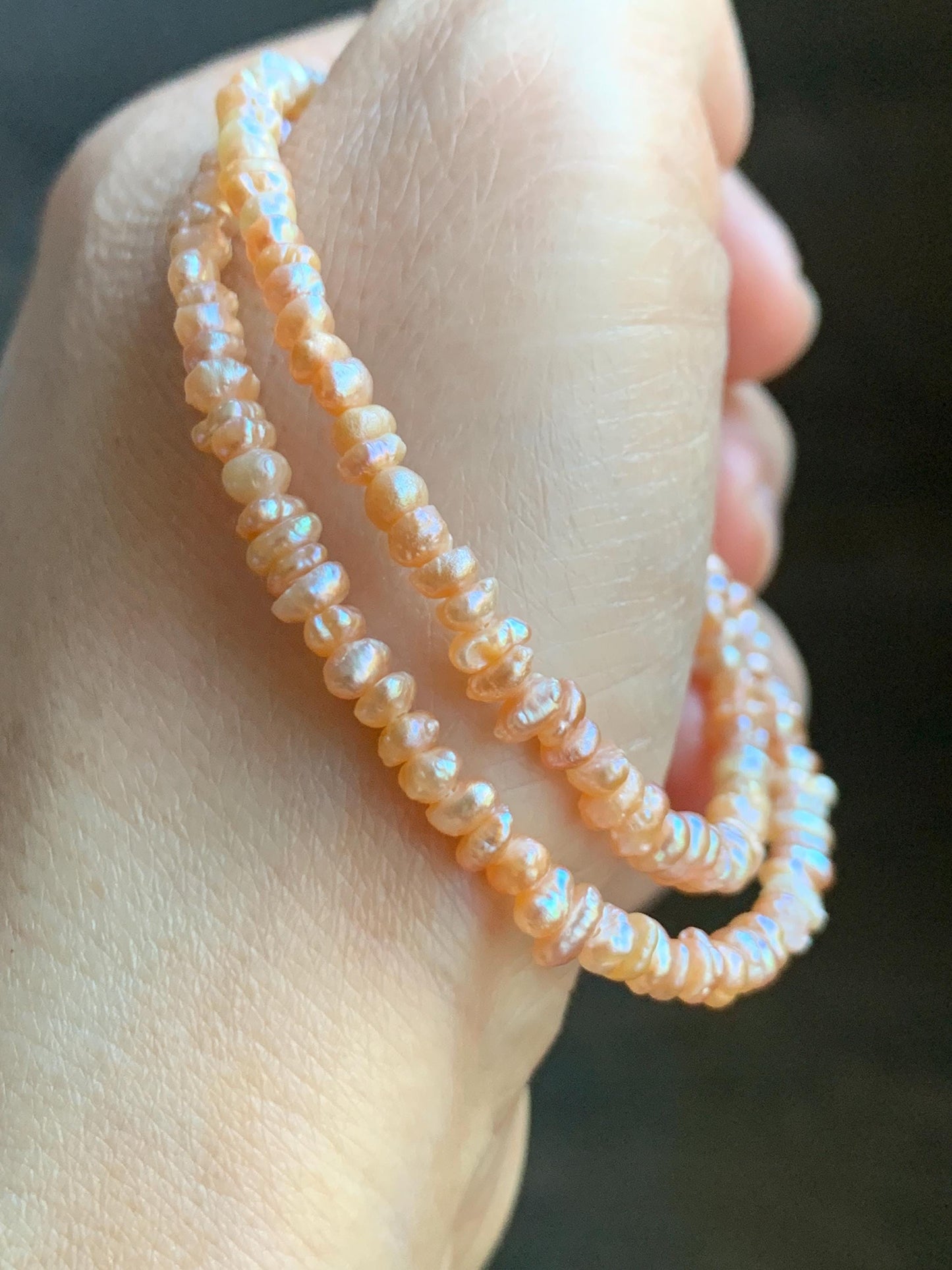 Natural Freshwater All-Nacre Metallica Peachy Pink Petite Baroque Pearls Necklace Sterling Silver 3.6mm 15”-16.5” 9g 天然淡水无核桃粉巴洛克珍珠项链 TSP1602