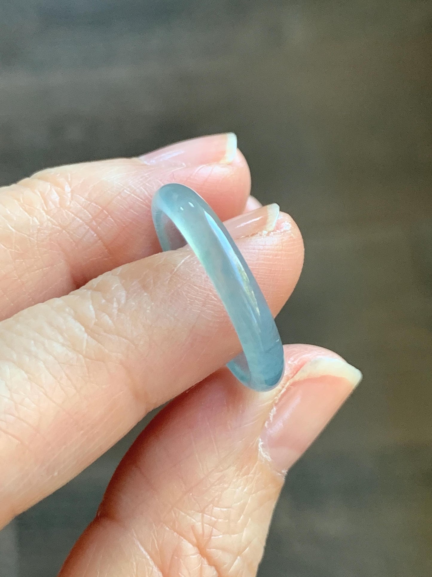 Natural Grade A Guatemalan Icy Highly Translucent Light Teal Blue Jade Jadeite Band Ring Size 8.75 US 天然冰危淡蓝起光翡翠戒圈 XWL55A