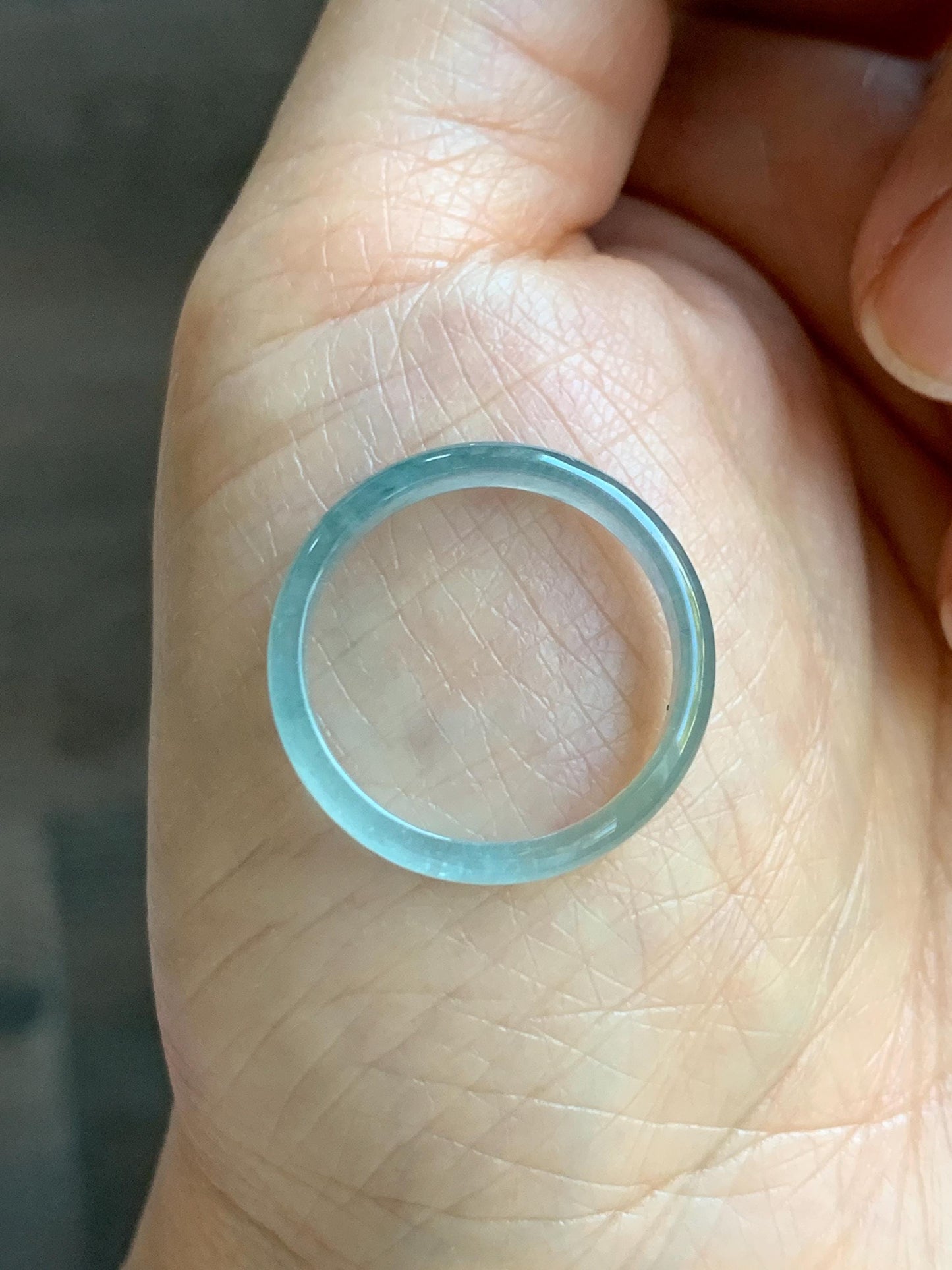 Natural Grade A Guatemalan Icy Highly Translucent Light Teal Blue Jade Jadeite Band Ring Size 8.75 US 天然冰危淡蓝起光翡翠戒圈 XWL55A