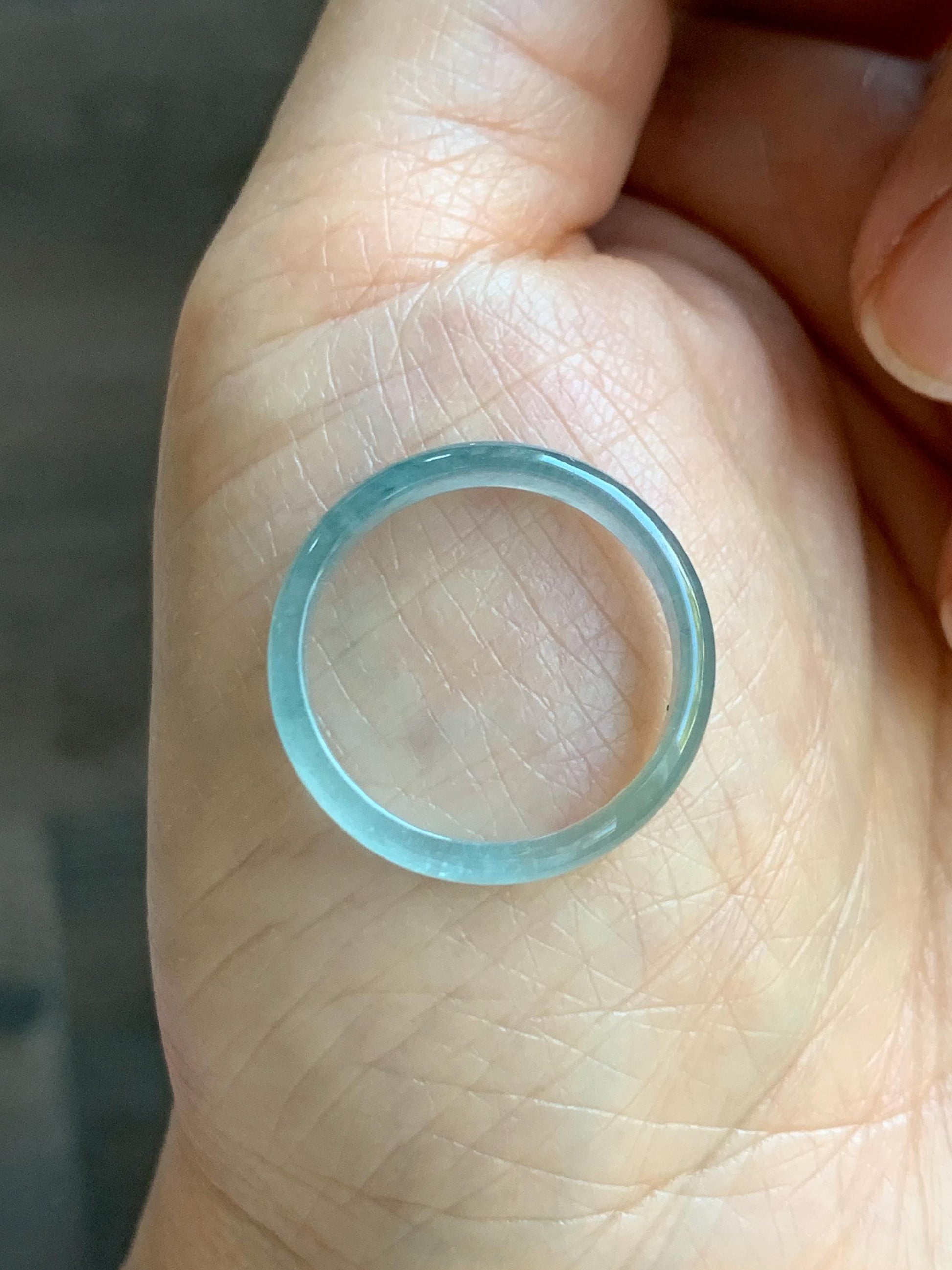 Natural Grade A Guatemalan Icy Highly Translucent Light Teal Blue Jade Jadeite Band Ring Size 8.75 US 天然冰危淡蓝起光翡翠戒圈 XWL55A
