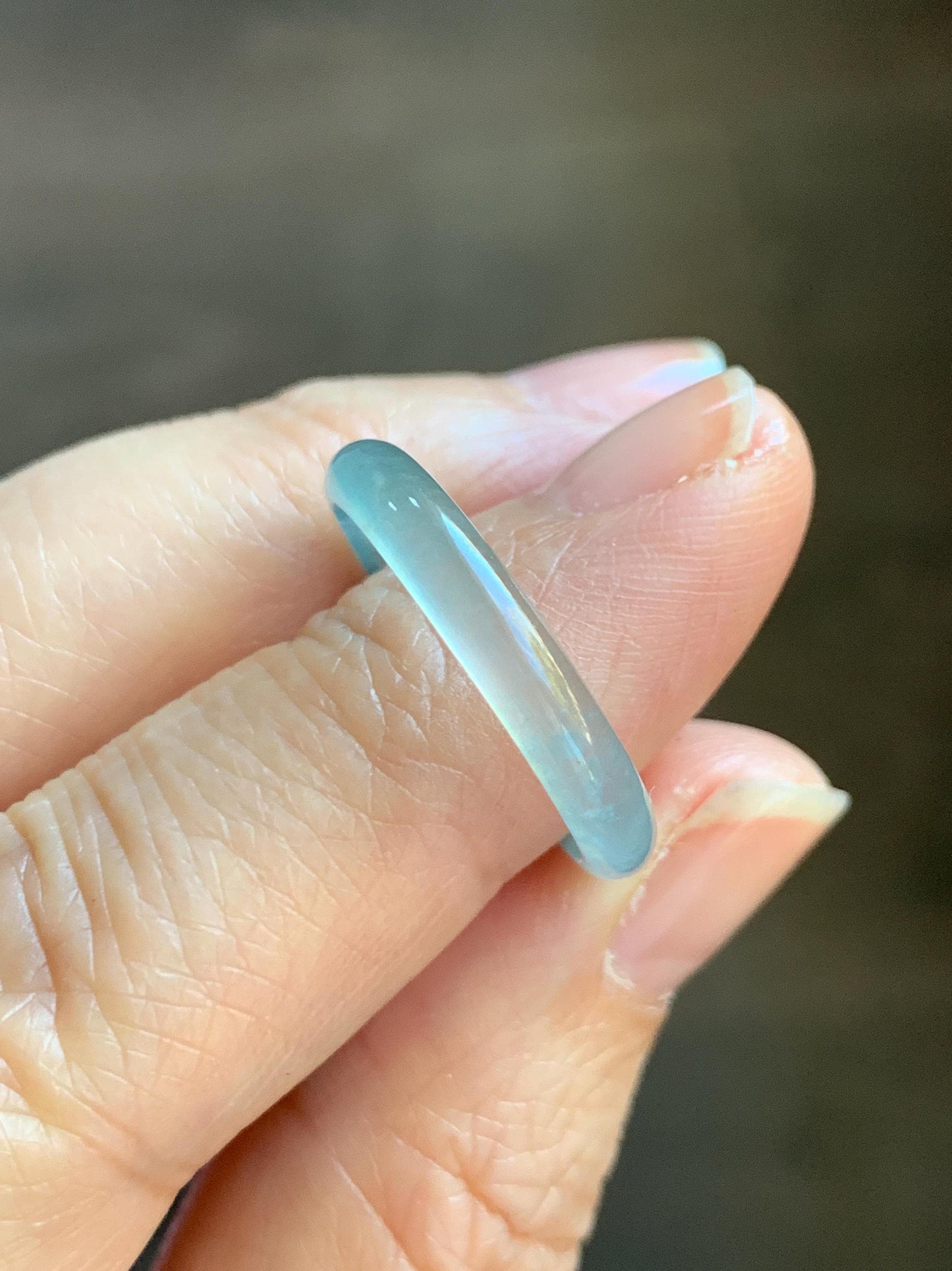 Natural Grade A Guatemalan Icy Highly Translucent Light Teal Blue Jade Jadeite Band Ring Size 8.75 US 天然冰危淡蓝起光翡翠戒圈 XWL55A