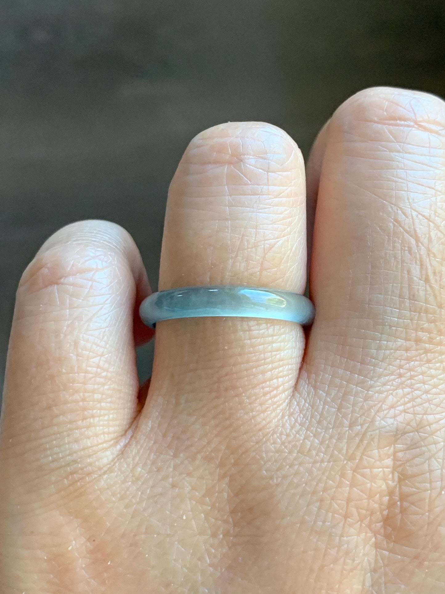 Natural Grade A Guatemalan Icy Highly Translucent Light Teal Blue Jade Jadeite Band Ring Size 8.75 US 天然冰危淡蓝起光翡翠戒圈 XWL55A