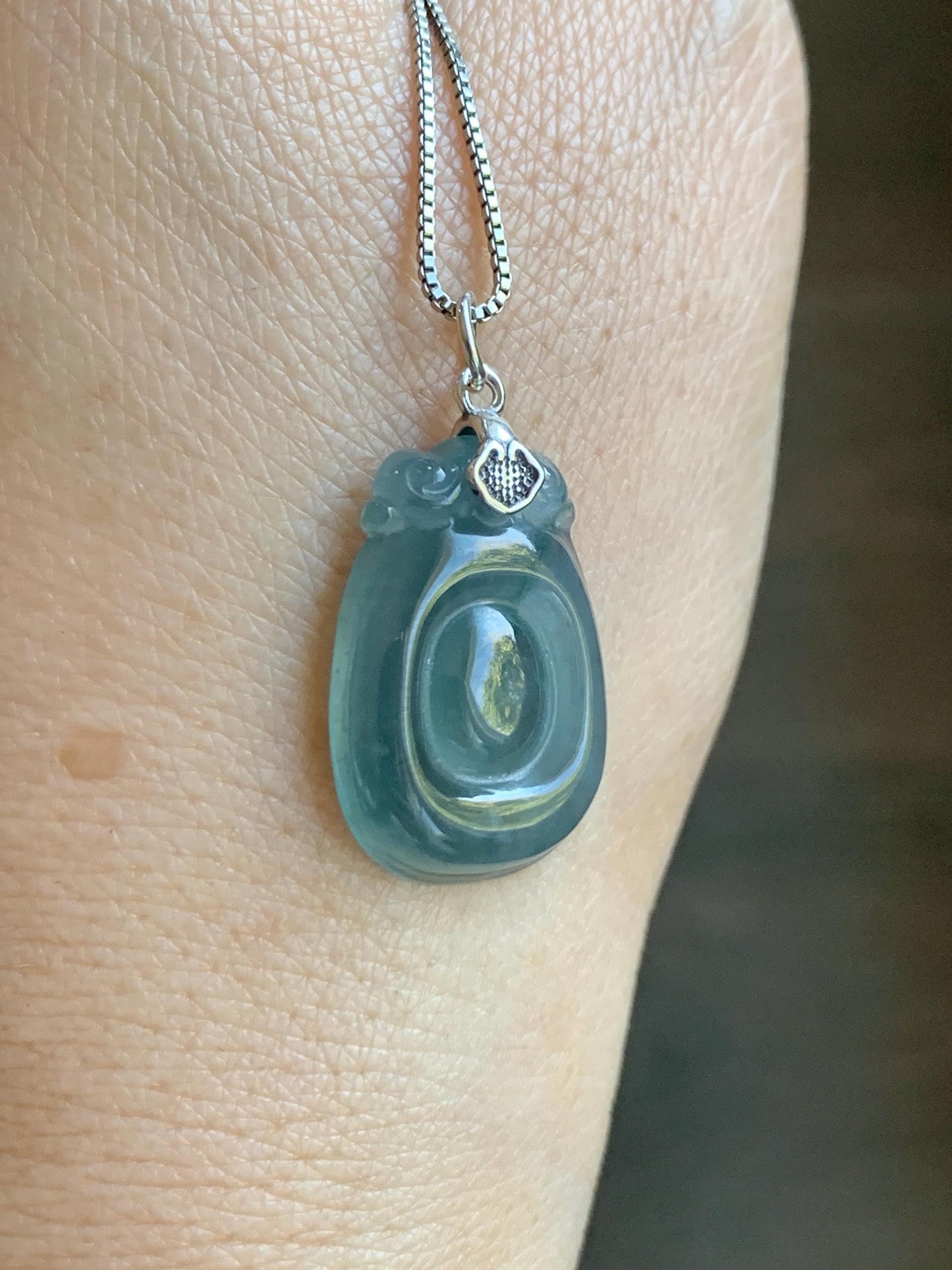 Natural Grade A Guatemalan Icy Highly Translucent Dusty Blue Jade Jadeite Lucky Coin Fu Bei Pendant Sterling Silver 天然冰危蓝紫翡翠福贝吊坠 FBW68B