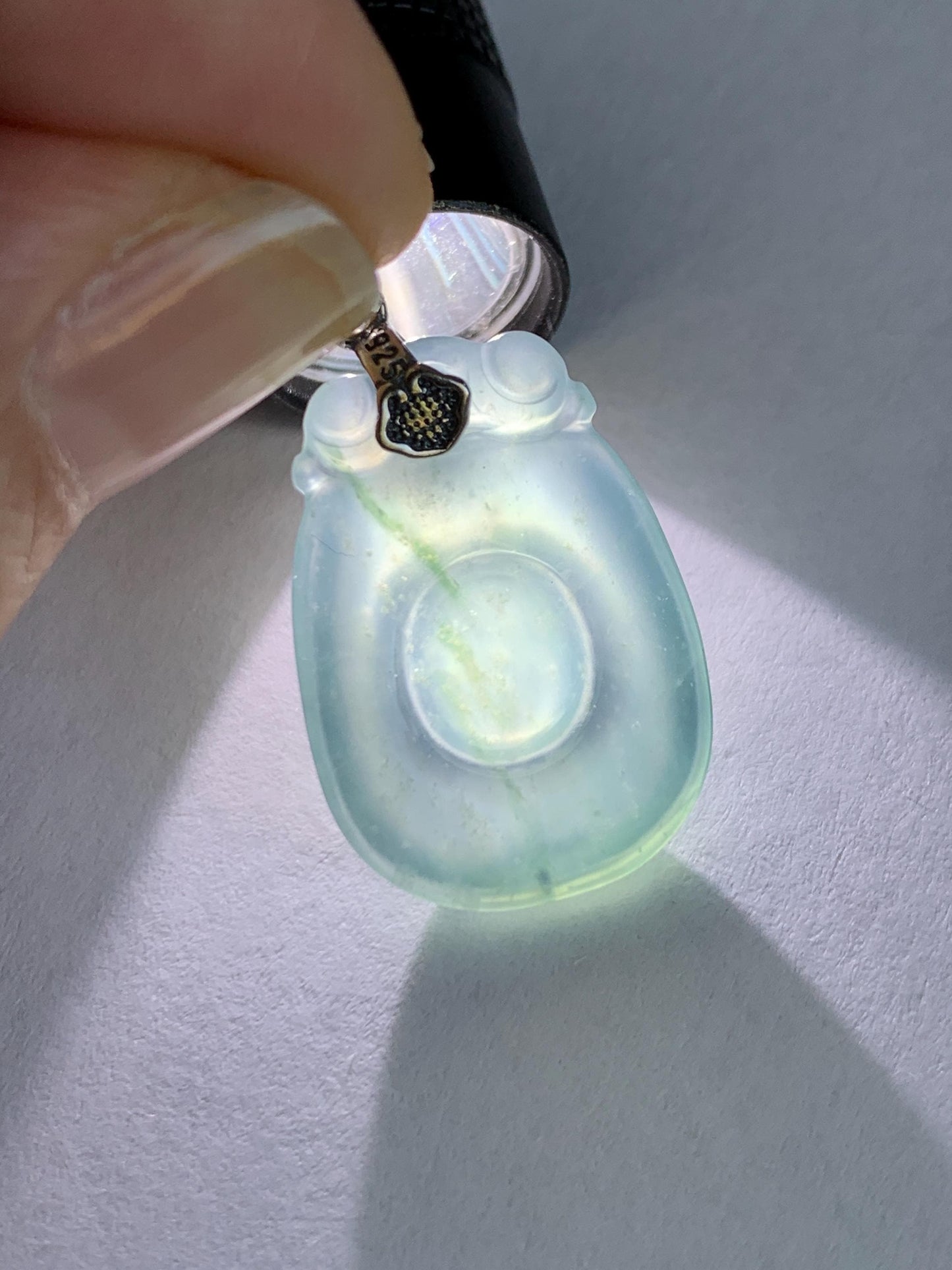 Natural Grade A Guatemalan Icy Highly Translucent Dusty Blue Jade Jadeite Lucky Coin Fu Bei Pendant Sterling Silver 天然冰危蓝紫翡翠福贝吊坠 FBW68B