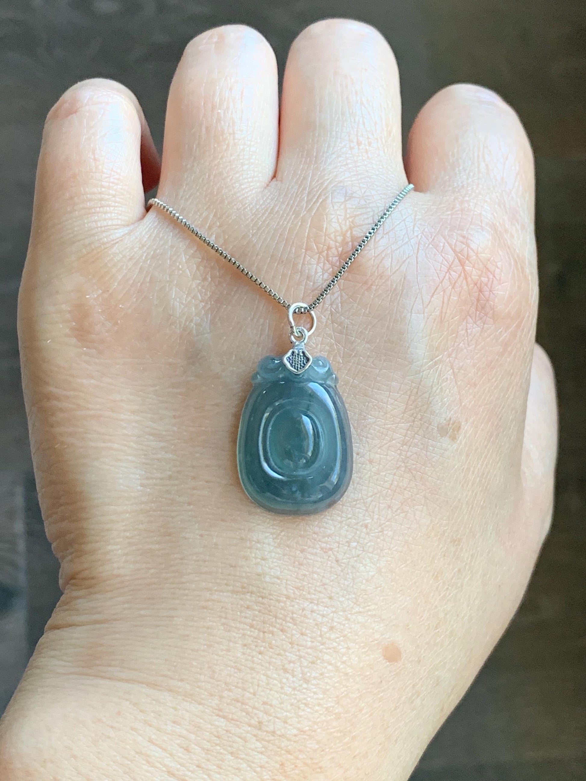 Natural Grade A Guatemalan Icy Highly Translucent Dusty Blue Jade Jadeite Lucky Coin Fu Bei Pendant Sterling Silver 天然冰危蓝紫翡翠福贝吊坠 FBW68B