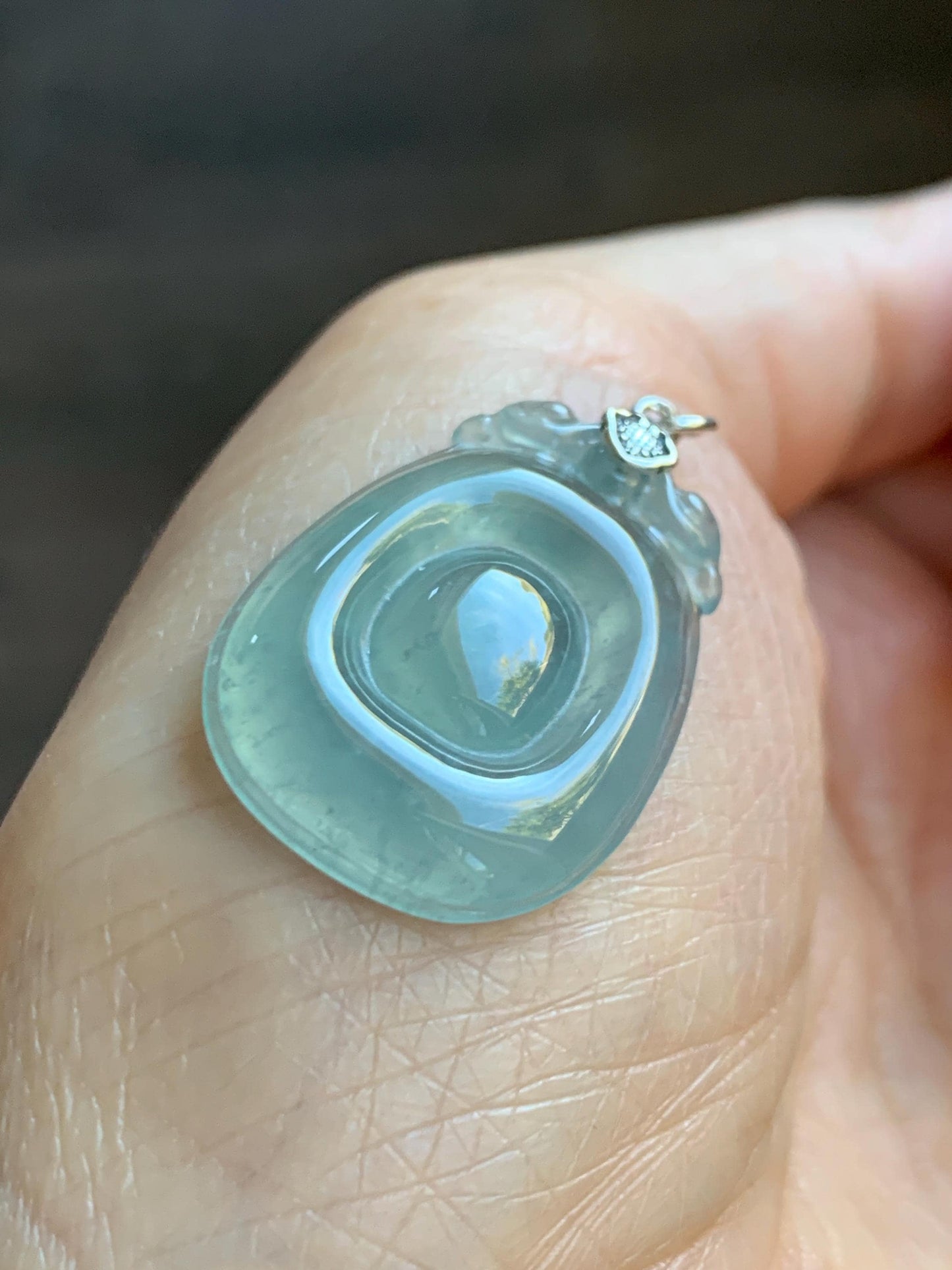 Natural Grade A Guatemalan Icy Highly Translucent Pastel Green Jade Jadeite Lucky Coin Fu Bei Pendant Sterling Silver 天然冰危老种晴底翡翠福贝吊坠 FBW68A