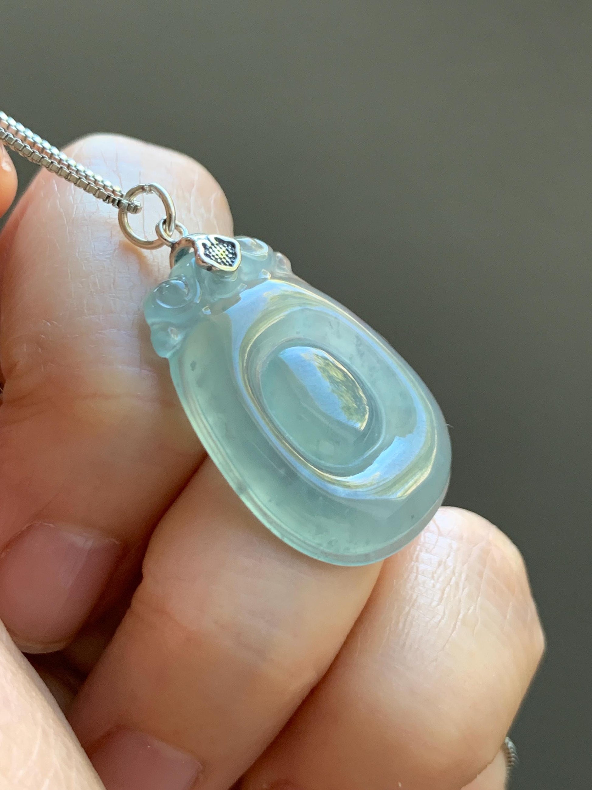 Natural Grade A Guatemalan Icy Highly Translucent Pastel Green Jade Jadeite Lucky Coin Fu Bei Pendant Sterling Silver 天然冰危老种晴底翡翠福贝吊坠 FBW68A