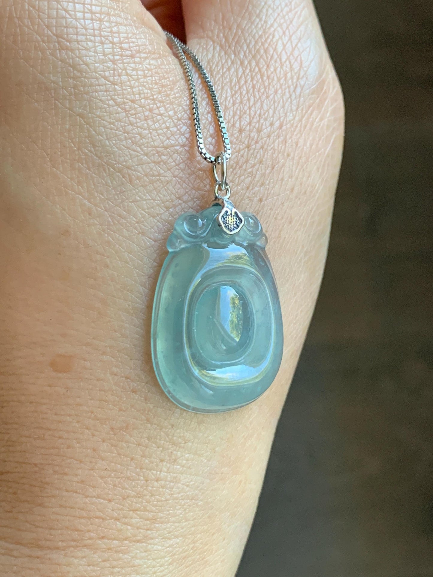 Natural Grade A Guatemalan Icy Highly Translucent Pastel Green Jade Jadeite Lucky Coin Fu Bei Pendant Sterling Silver 天然冰危老种晴底翡翠福贝吊坠 FBW68A