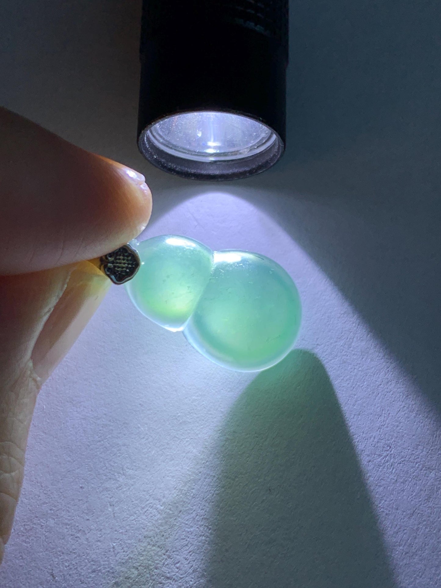 Natural Grade A Guatemalan Icy Translucent Teal Green Jade Jadeite Gourd Hulu Pendant Sterling Silver 2g 天然冰危蓝绿翡翠葫芦吊坠 WHG110B
