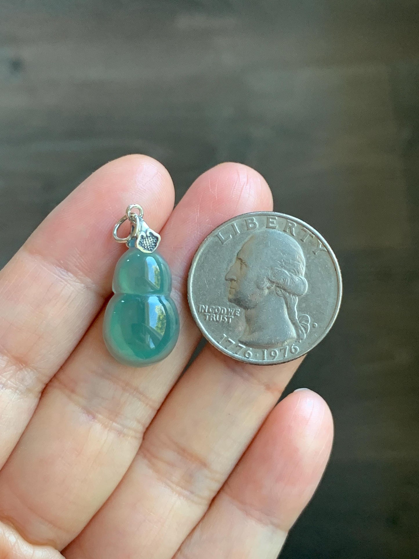 Natural Grade A Guatemalan Icy Translucent Teal Green Jade Jadeite Gourd Hulu Pendant Sterling Silver 2g 天然冰危蓝绿翡翠葫芦吊坠 WHG110B