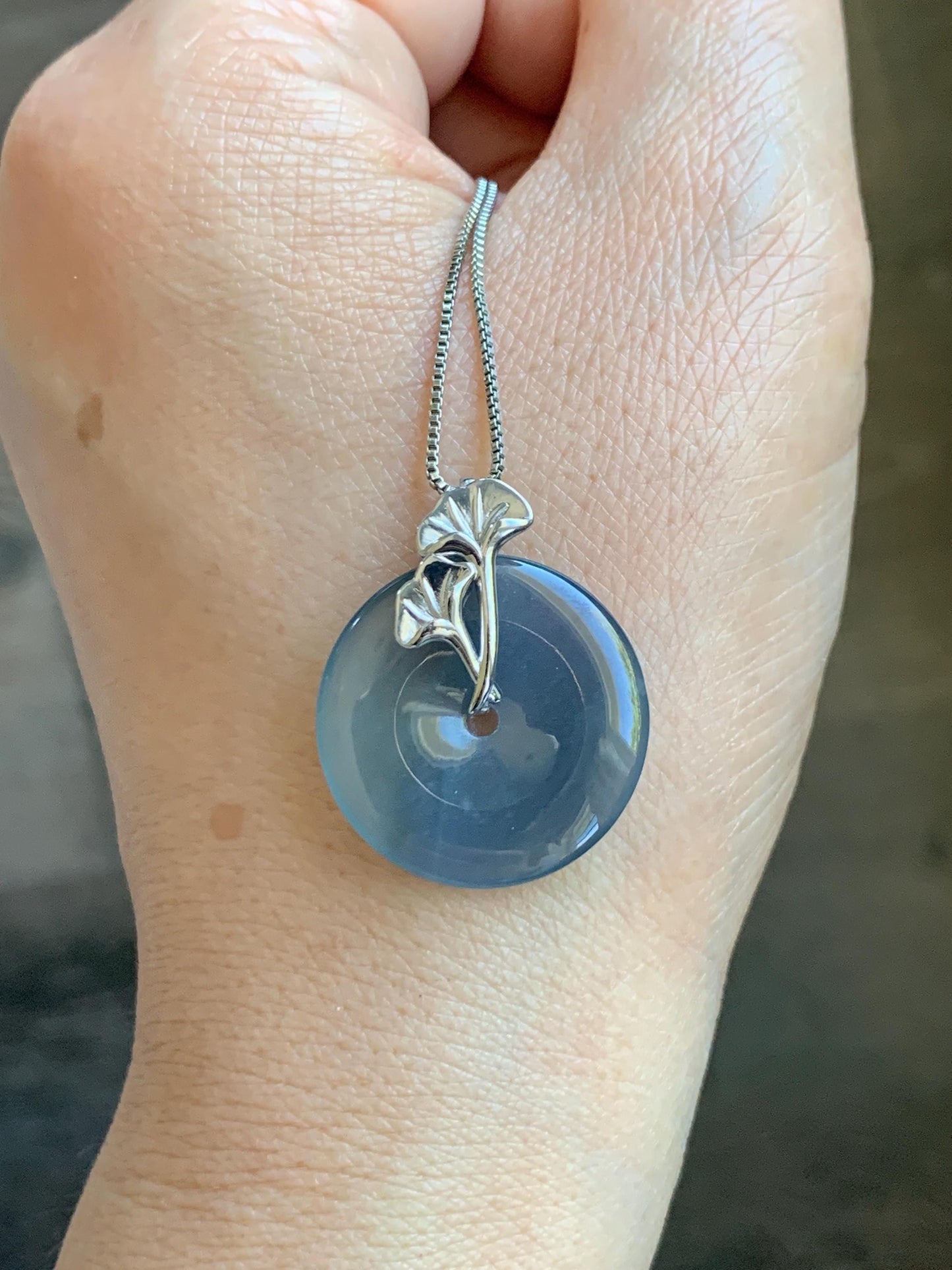 Certified Natural Grade A Guatemalan Icy Translucent Purple Blue Jadeite Ping An Kou Donut Ginkgo Pendant Sterling Silver 天然冰危紫翡翠平安扣吊坠 3765