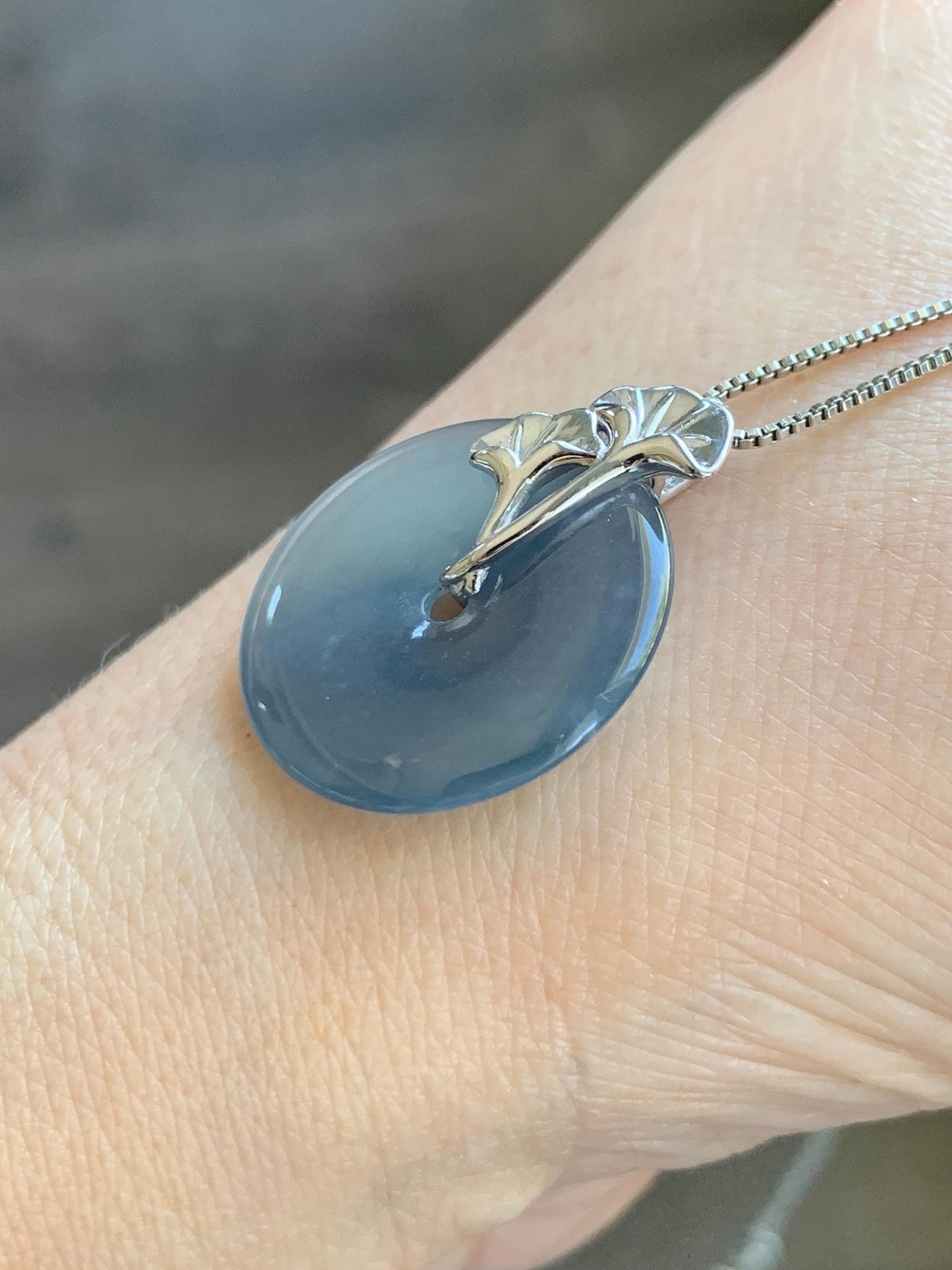 Certified Natural Grade A Guatemalan Icy Translucent Purple Blue Jadeite Ping An Kou Donut Ginkgo Pendant Sterling Silver 天然冰危紫翡翠平安扣吊坠 3765