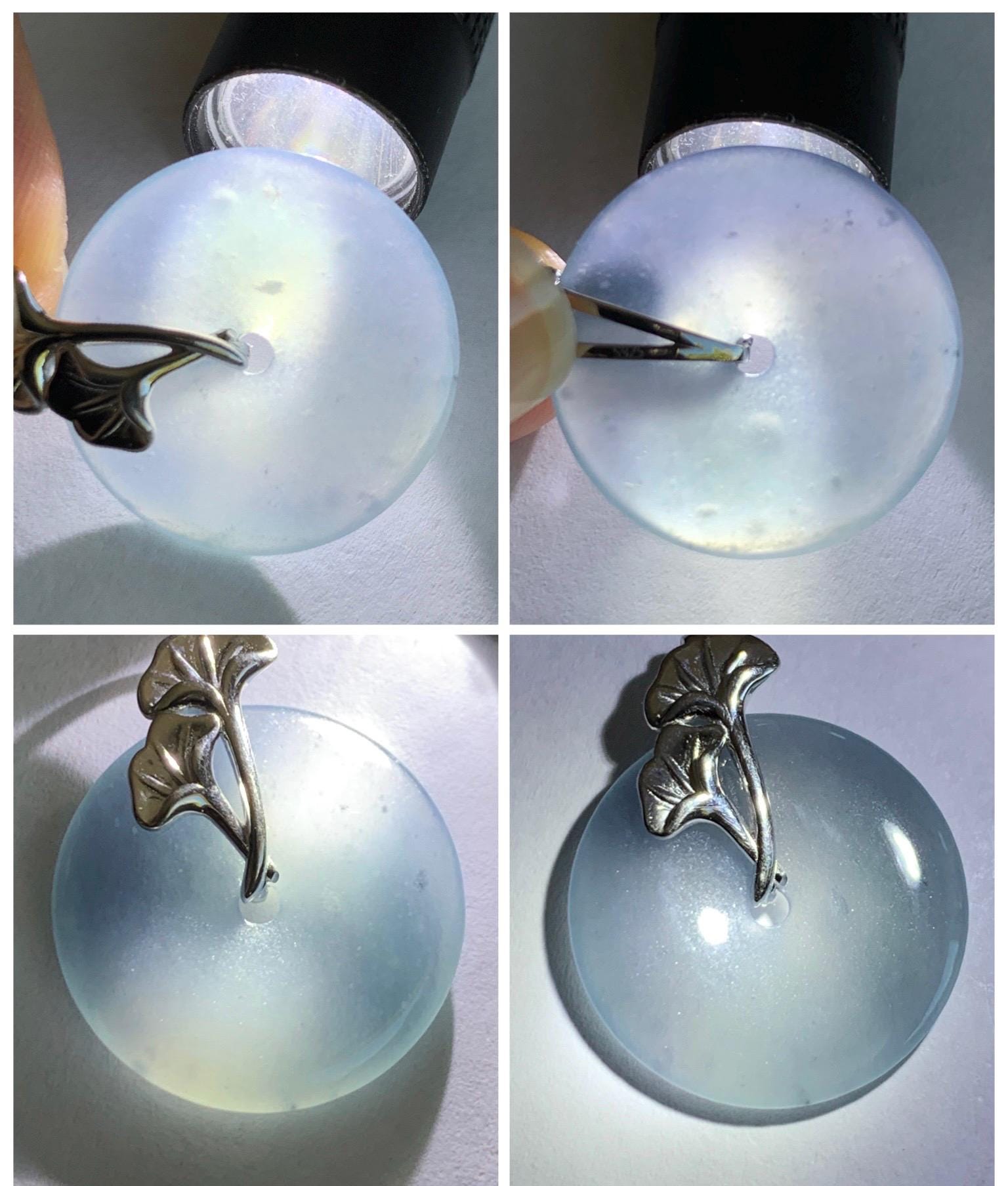 Certified Natural Grade A Guatemalan Icy Translucent Purple Blue Jadeite Ping An Kou Donut Ginkgo Pendant Sterling Silver 天然冰危紫翡翠平安扣吊坠 488