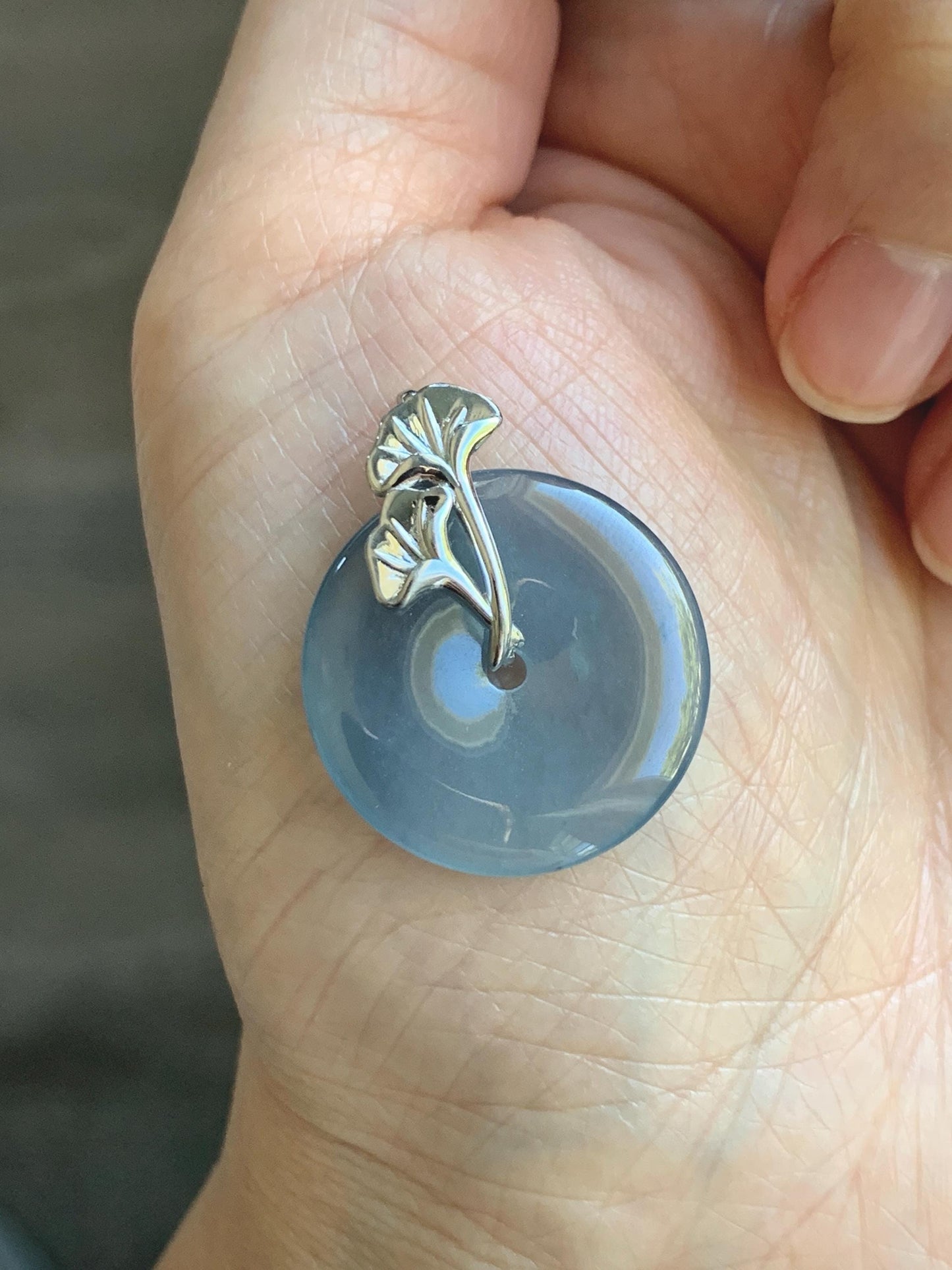 Certified Natural Grade A Guatemalan Icy Translucent Purple Blue Jadeite Ping An Kou Donut Ginkgo Pendant Sterling Silver 天然冰危紫翡翠平安扣吊坠 488