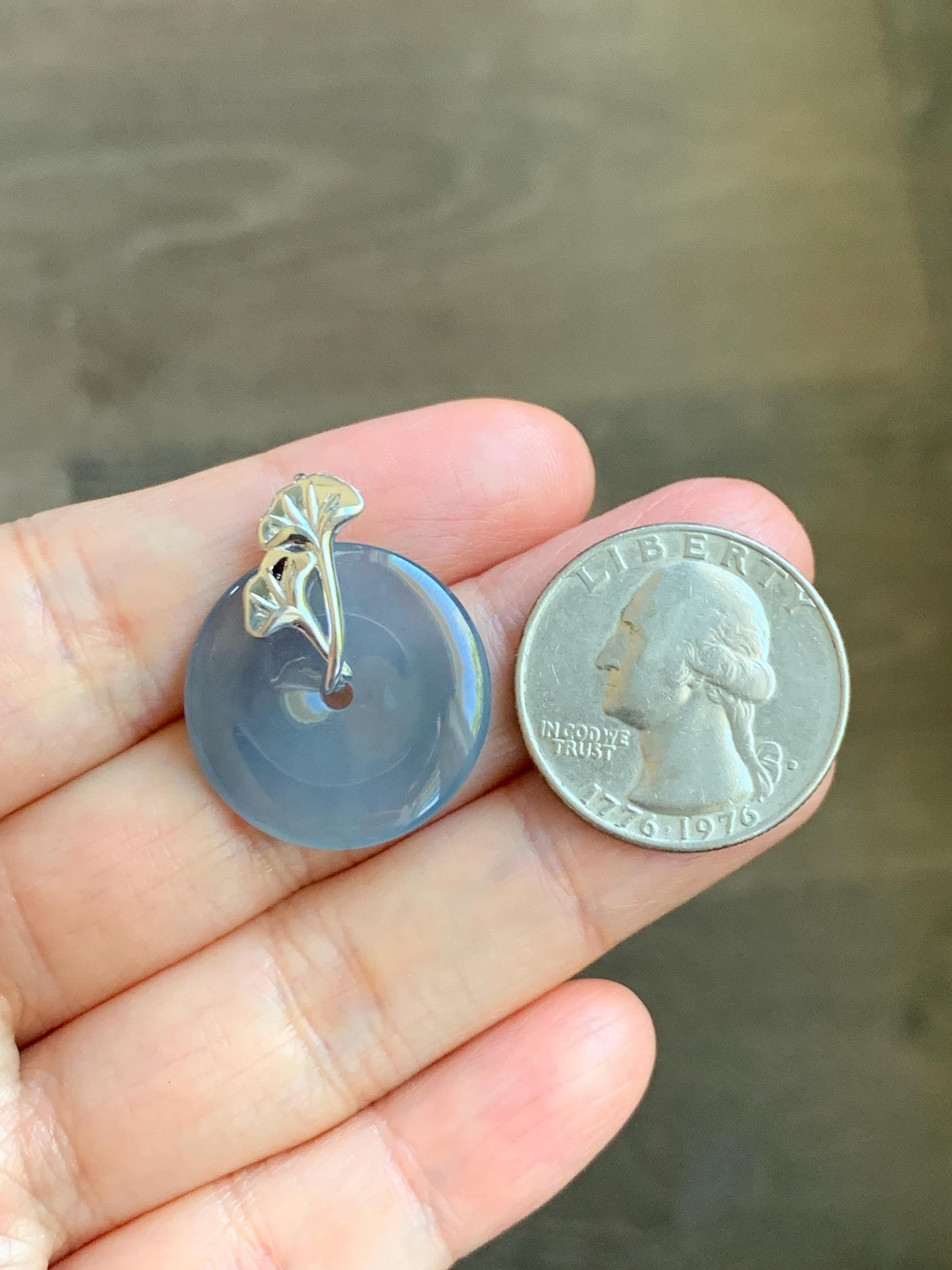 Certified Natural Grade A Guatemalan Icy Translucent Purple Blue Jadeite Ping An Kou Donut Ginkgo Pendant Sterling Silver 天然冰危紫翡翠平安扣吊坠 488