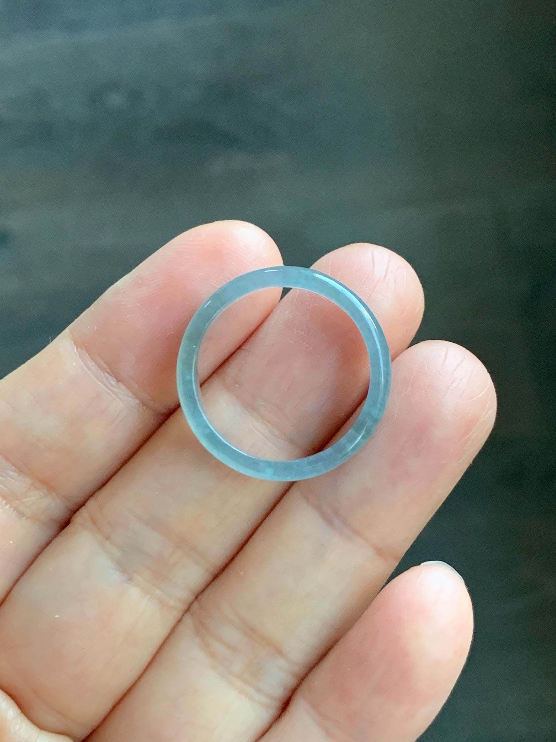 Natural Grade A Guatemalan Icy Highly Translucent Pastel Blue Jade Jadeite Band Ring Size 9 US 天然冰危起光浅蓝翡翠戒圈 WXLS55