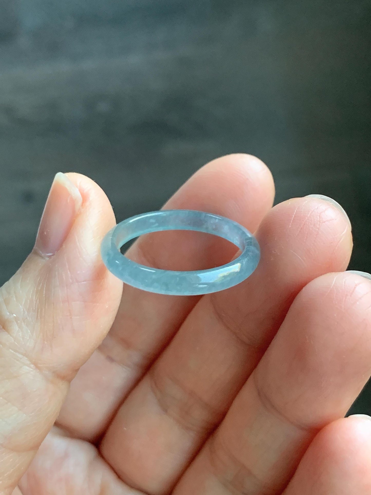 Natural Grade A Guatemalan Icy Highly Translucent Pastel Blue Jade Jadeite Band Ring Size 9 US 天然冰危起光浅蓝翡翠戒圈 WXLS55