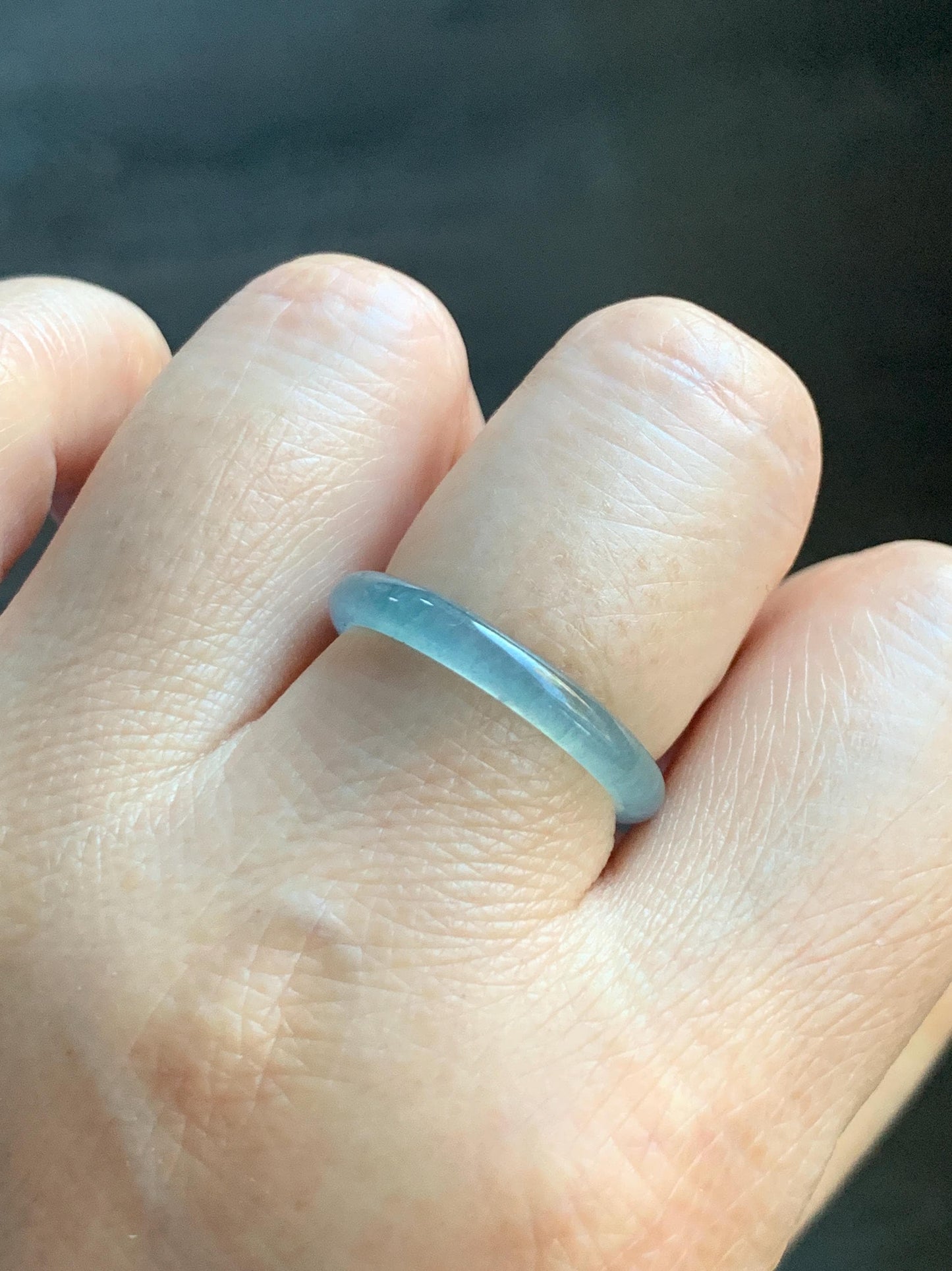 Natural Grade A Guatemalan Icy Highly Translucent Pastel Blue Jade Jadeite Band Ring Size 9 US 天然冰危起光浅蓝翡翠戒圈 WXLS55