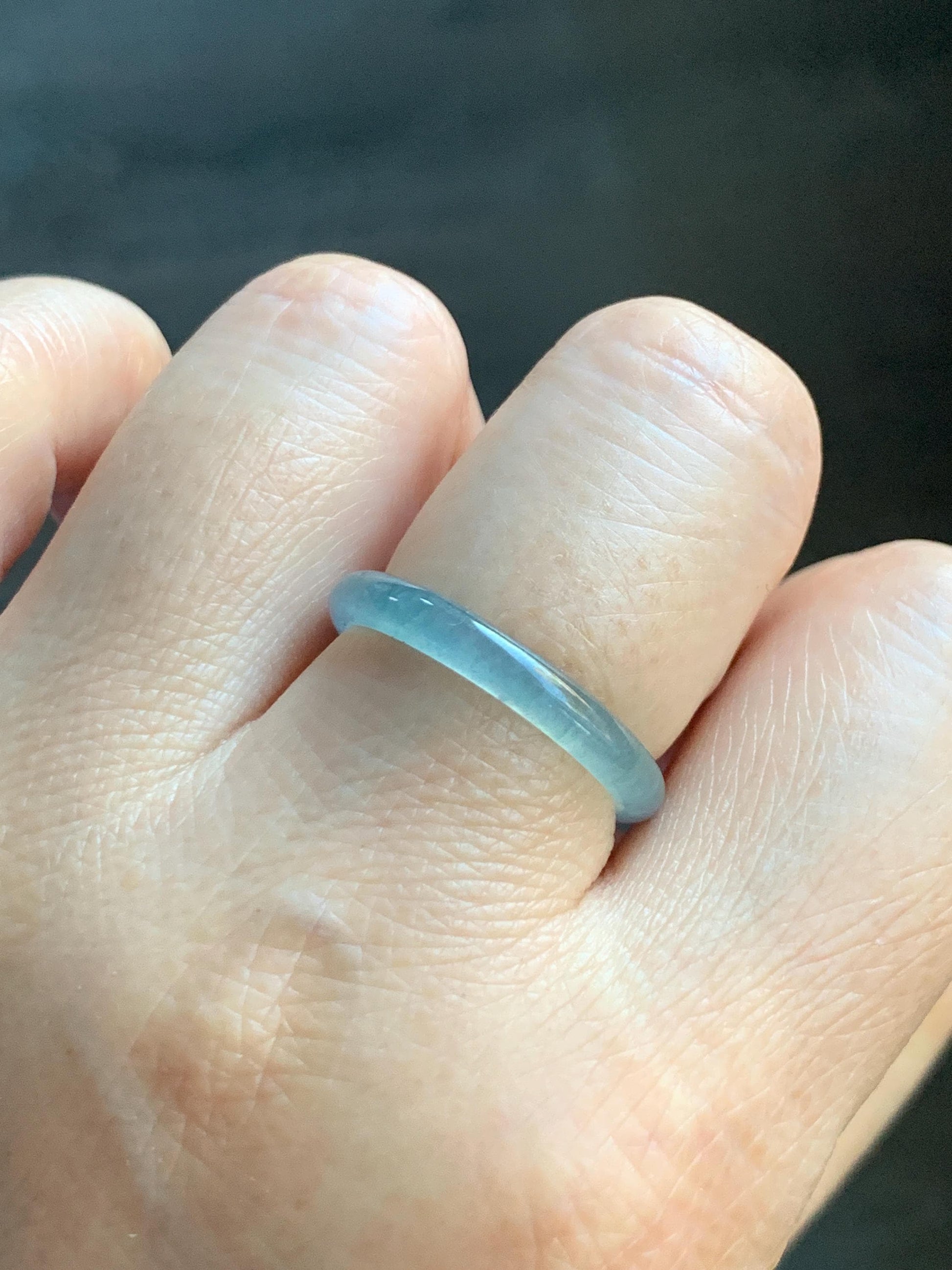 Natural Grade A Guatemalan Icy Highly Translucent Pastel Blue Jade Jadeite Band Ring Size 9 US 天然冰危起光浅蓝翡翠戒圈 WXLS55