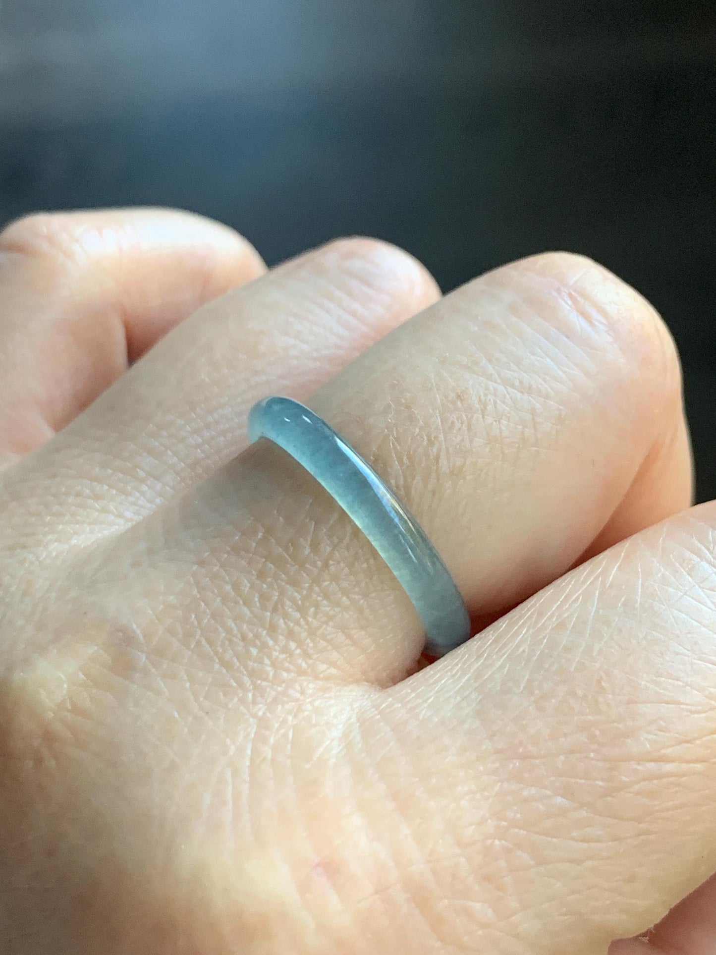 Natural Grade A Guatemalan Icy Highly Translucent Pastel Blue Jade Jadeite Band Ring Size 9 US 天然冰危起光浅蓝翡翠戒圈 WXLS55