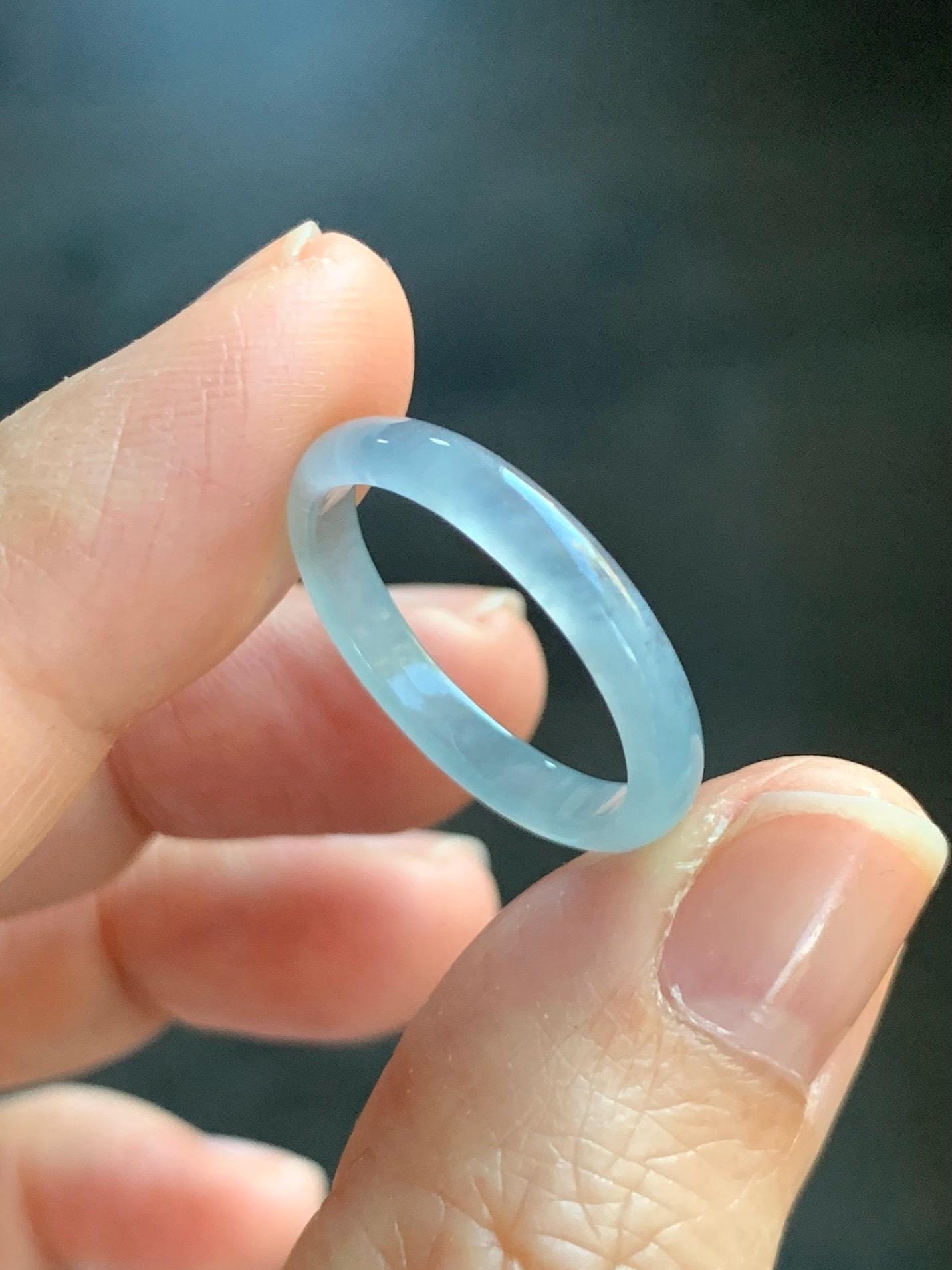 Natural Grade A Guatemalan Icy Highly Translucent Pastel Blue Jade Jadeite Band Ring Size 8 US 天然冰危起光浅蓝翡翠戒圈 QWZ150A