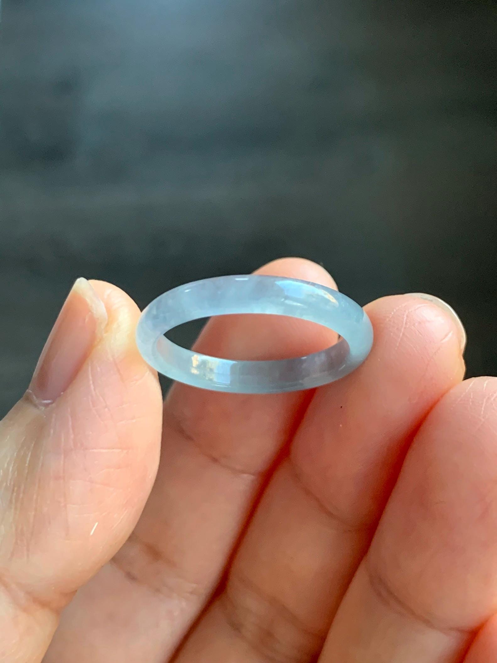 Natural Grade A Guatemalan Icy Highly Translucent Pastel Blue Jade Jadeite Band Ring Size 8 US 天然冰危起光浅蓝翡翠戒圈 QWZ150A