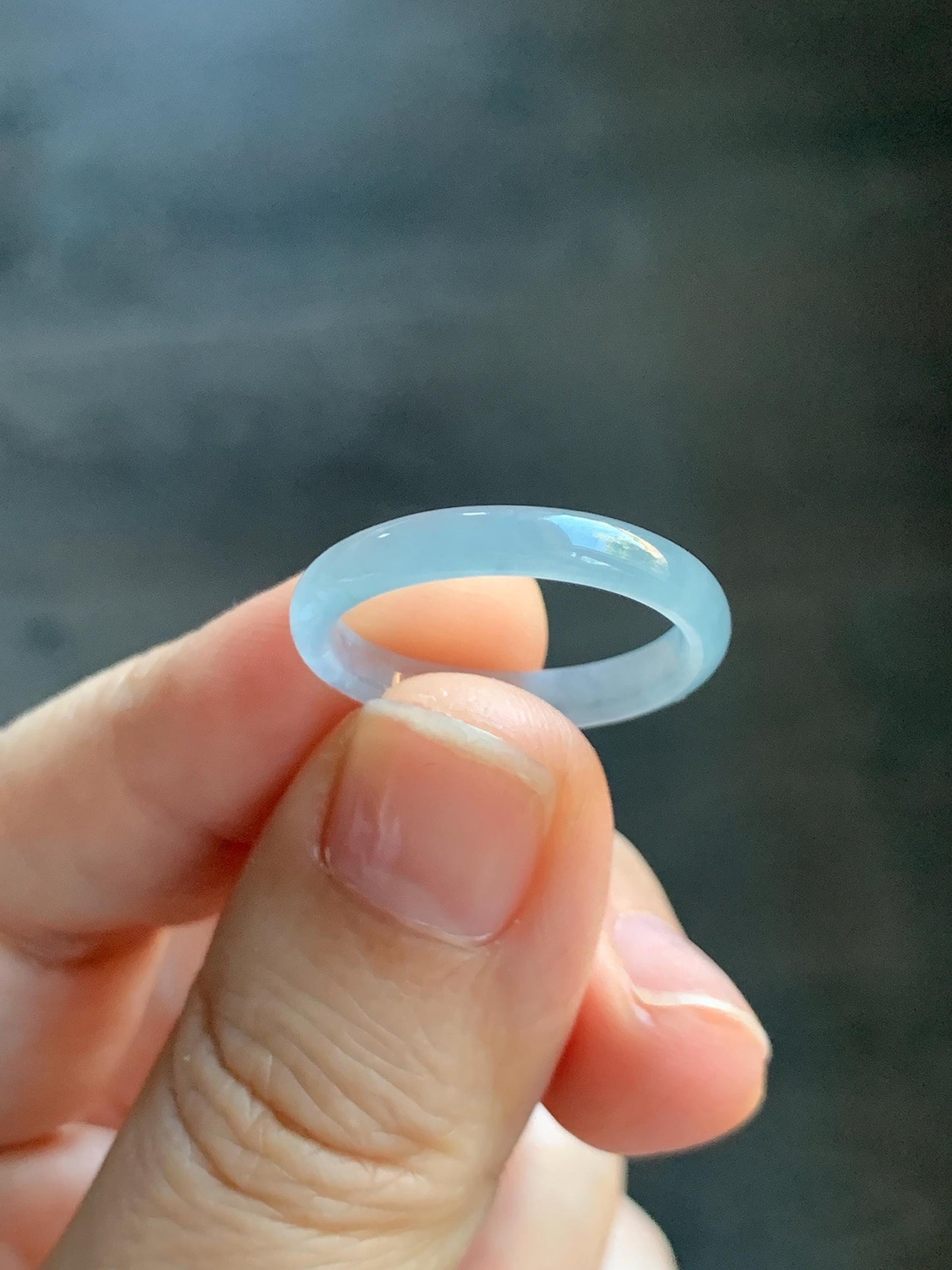 Natural Grade A Guatemalan Icy Highly Translucent Pastel Blue Jade Jadeite Band Ring Size 8 US 天然冰危起光浅蓝翡翠戒圈 QWZ150A