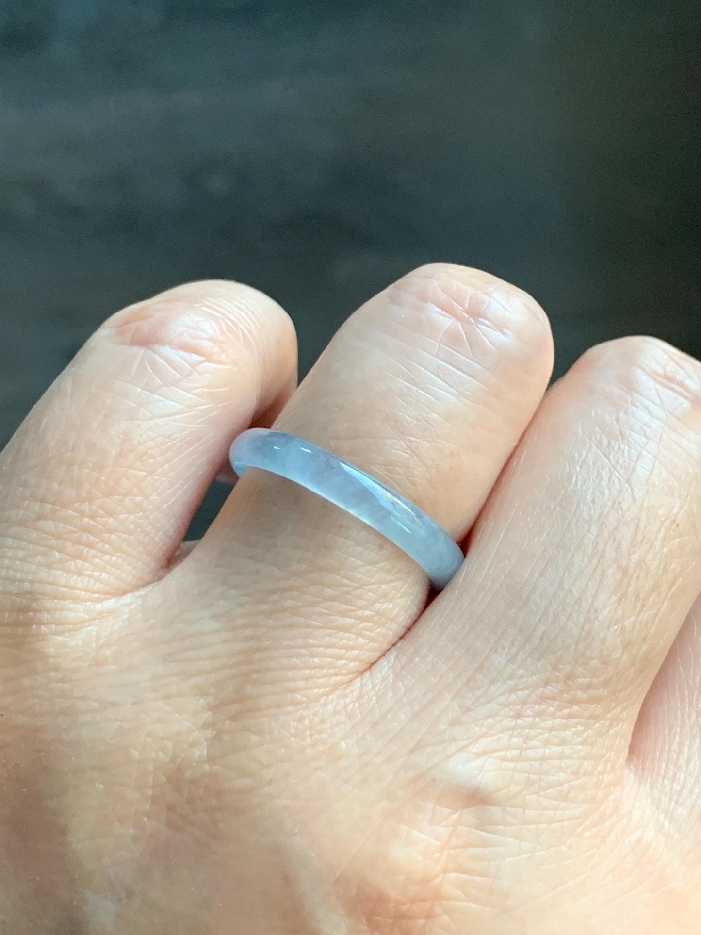 Natural Grade A Guatemalan Icy Highly Translucent Pastel Blue Jade Jadeite Band Ring Size 8 US 天然冰危起光浅蓝翡翠戒圈 QWZ150A