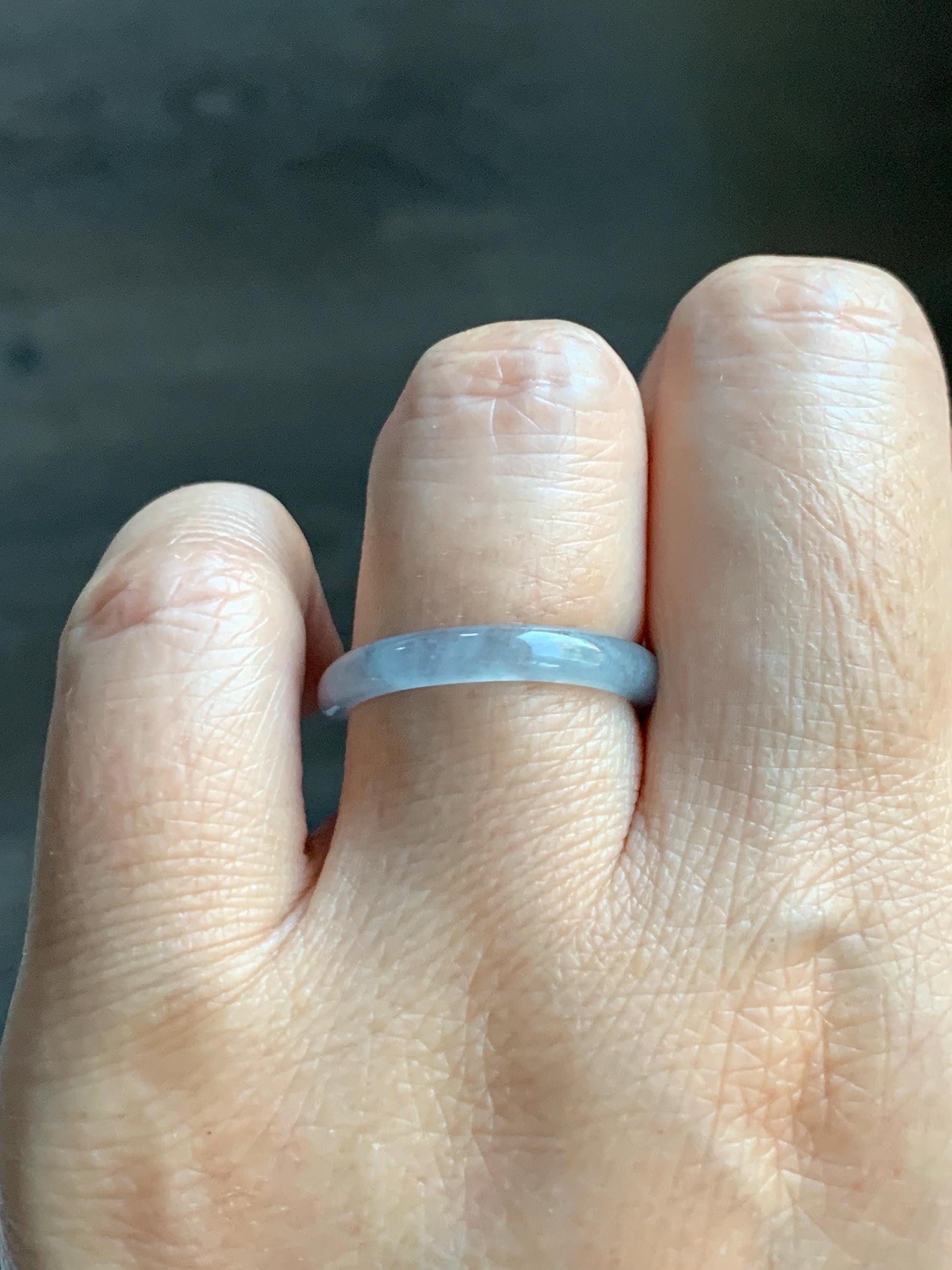 Natural Grade A Guatemalan Icy Highly Translucent Pastel Blue Jade Jadeite Band Ring Size 8 US 天然冰危起光浅蓝翡翠戒圈 QWZ150A