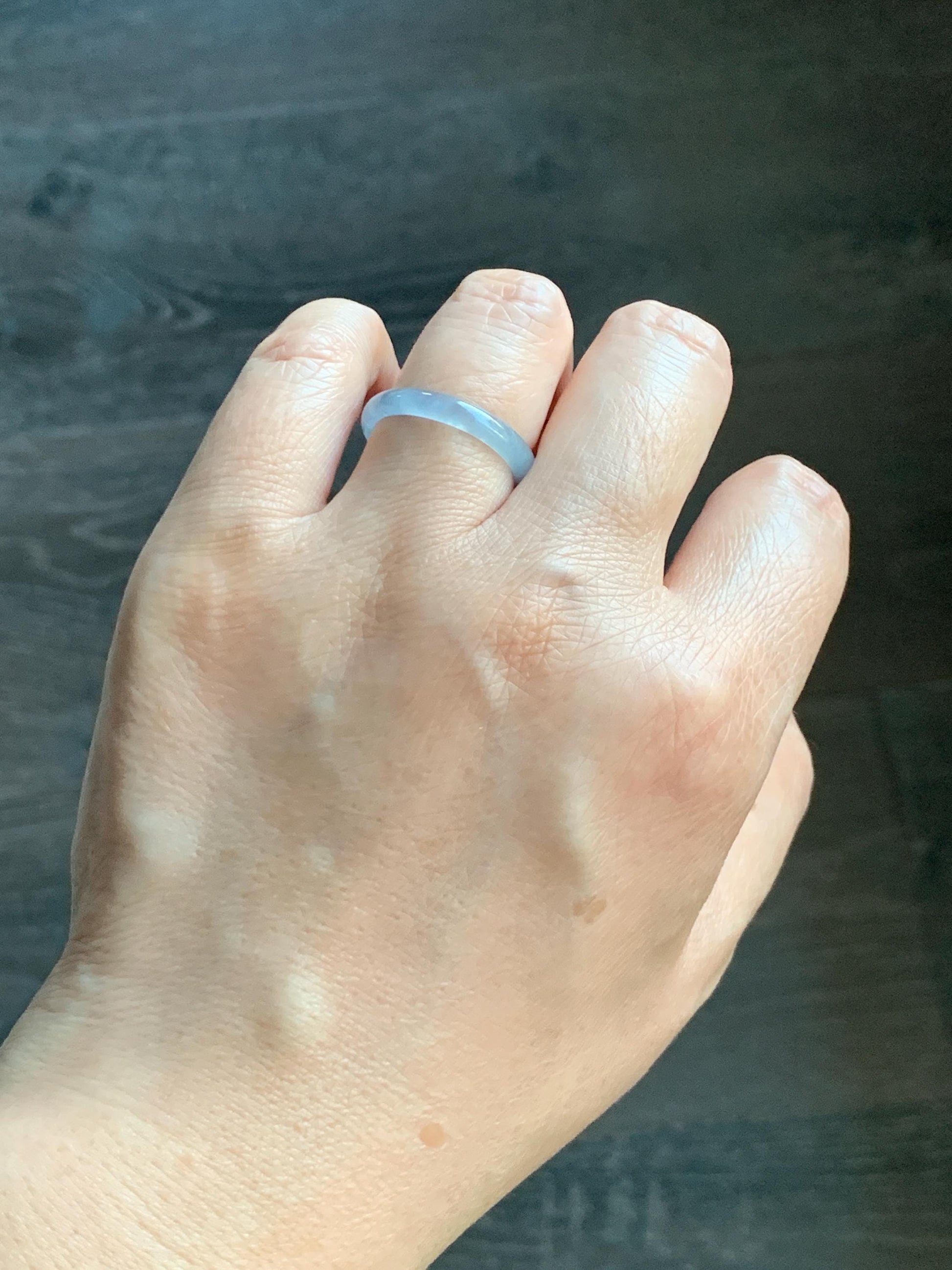 Natural Grade A Guatemalan Icy Highly Translucent Pastel Blue Jade Jadeite Band Ring Size 8 US 天然冰危起光浅蓝翡翠戒圈 QWZ150A