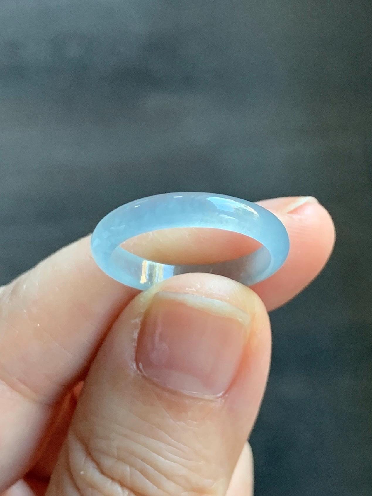 Natural Grade A Guatemalan Icy Highly Translucent Pastel Blue Jade Jadeite Band Ring Size 6.5 US 天然冰危起光浅蓝翡翠戒圈 QWZ150B