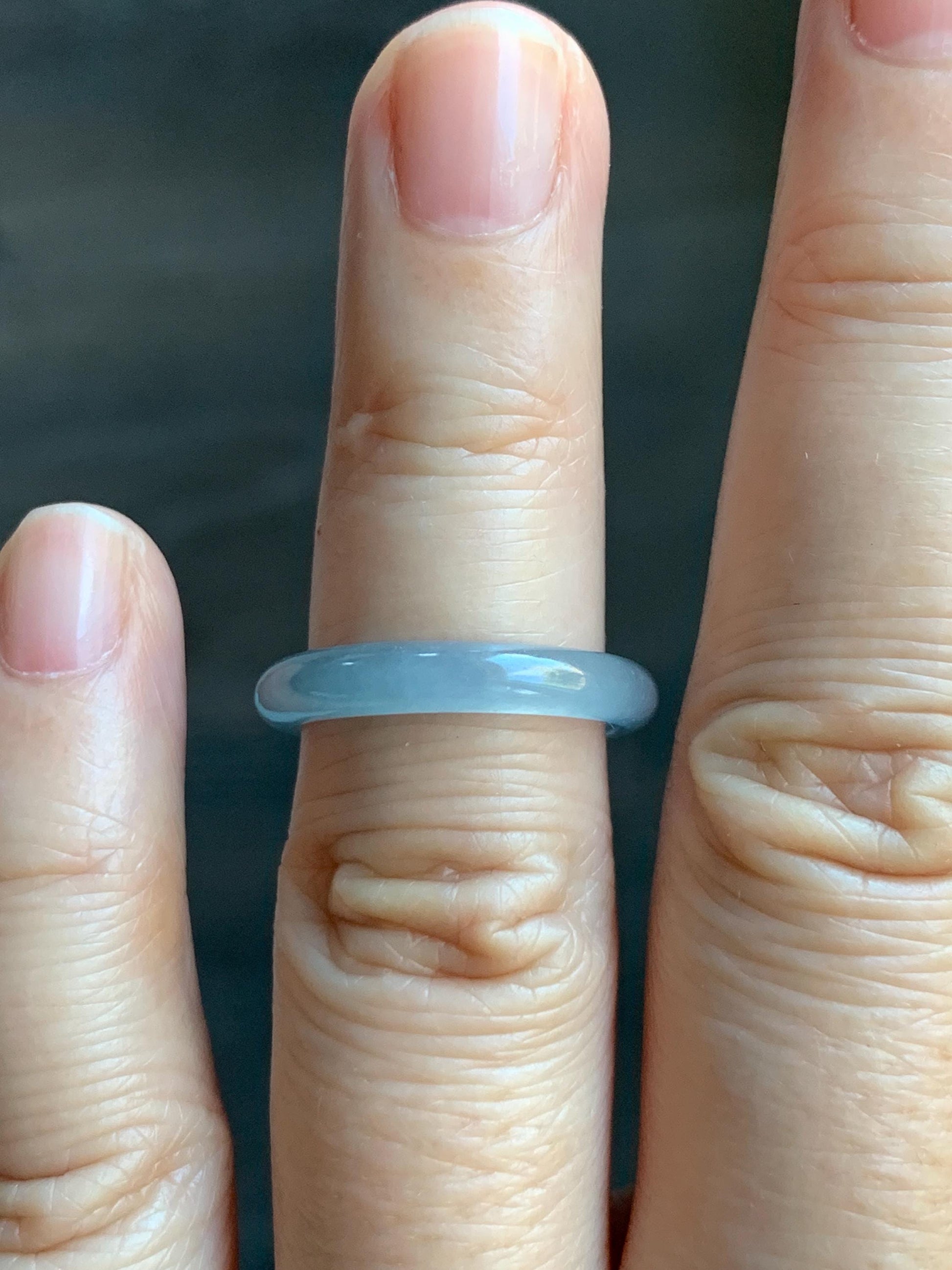 Natural Grade A Guatemalan Icy Highly Translucent Pastel Blue Jade Jadeite Band Ring Size 6.5 US 天然冰危起光浅蓝翡翠戒圈 QWZ150B